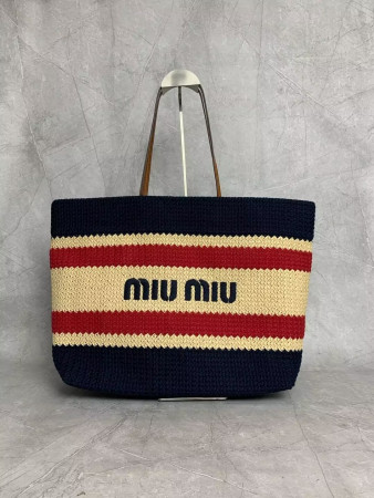 Miu Miu Raffia-effect woven tote bag 40x34x16cm