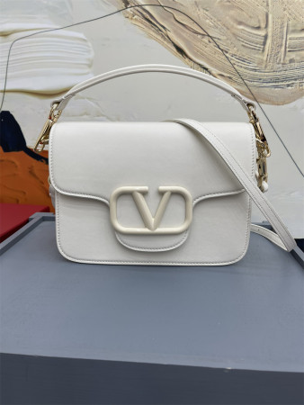 VALENTINO GARAVANI LOCÒ CALFSKIN SHOULDER Small BAG With white hardware 22 x 16  x 7 cm