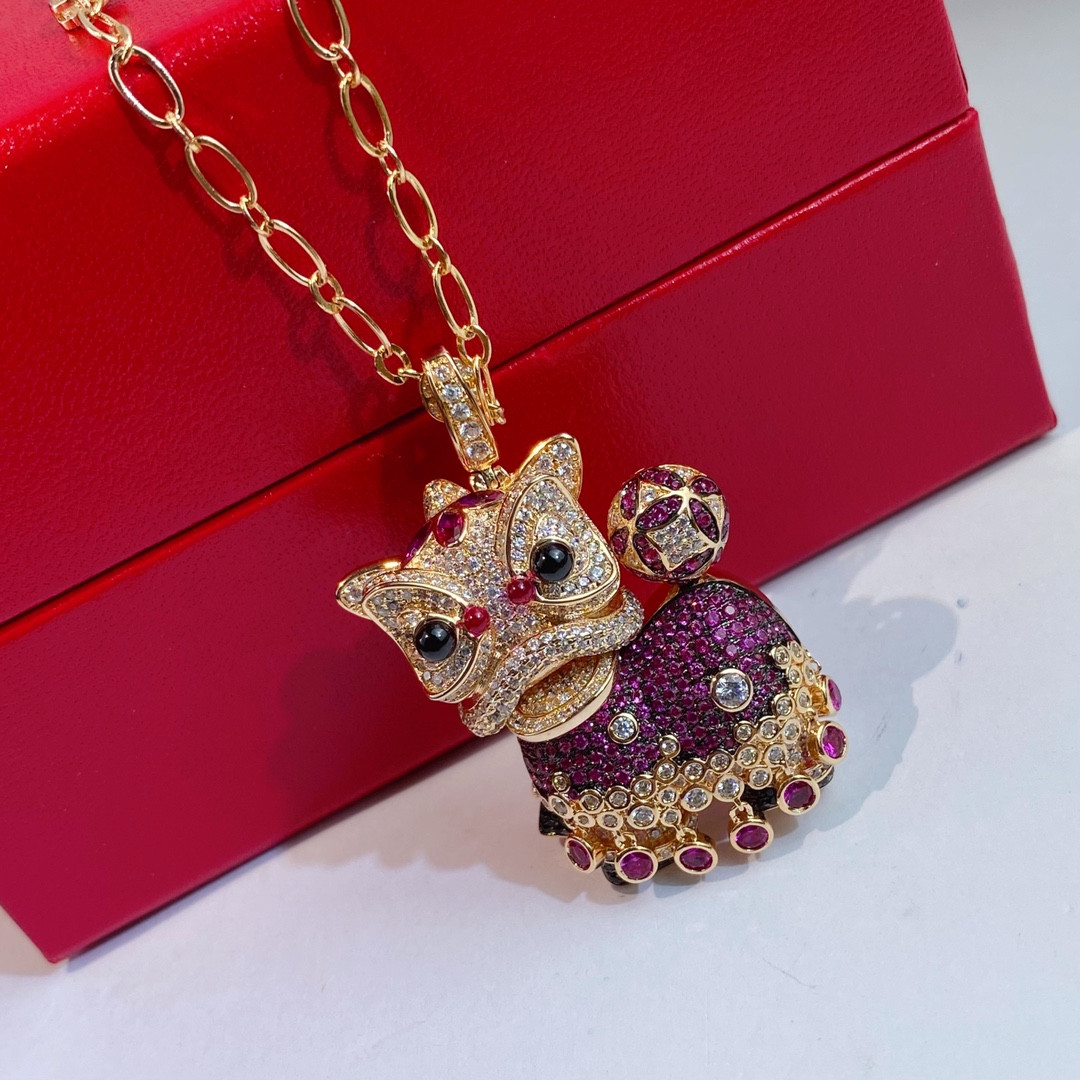 Qeelin Dancing Lion Pendant Necklace