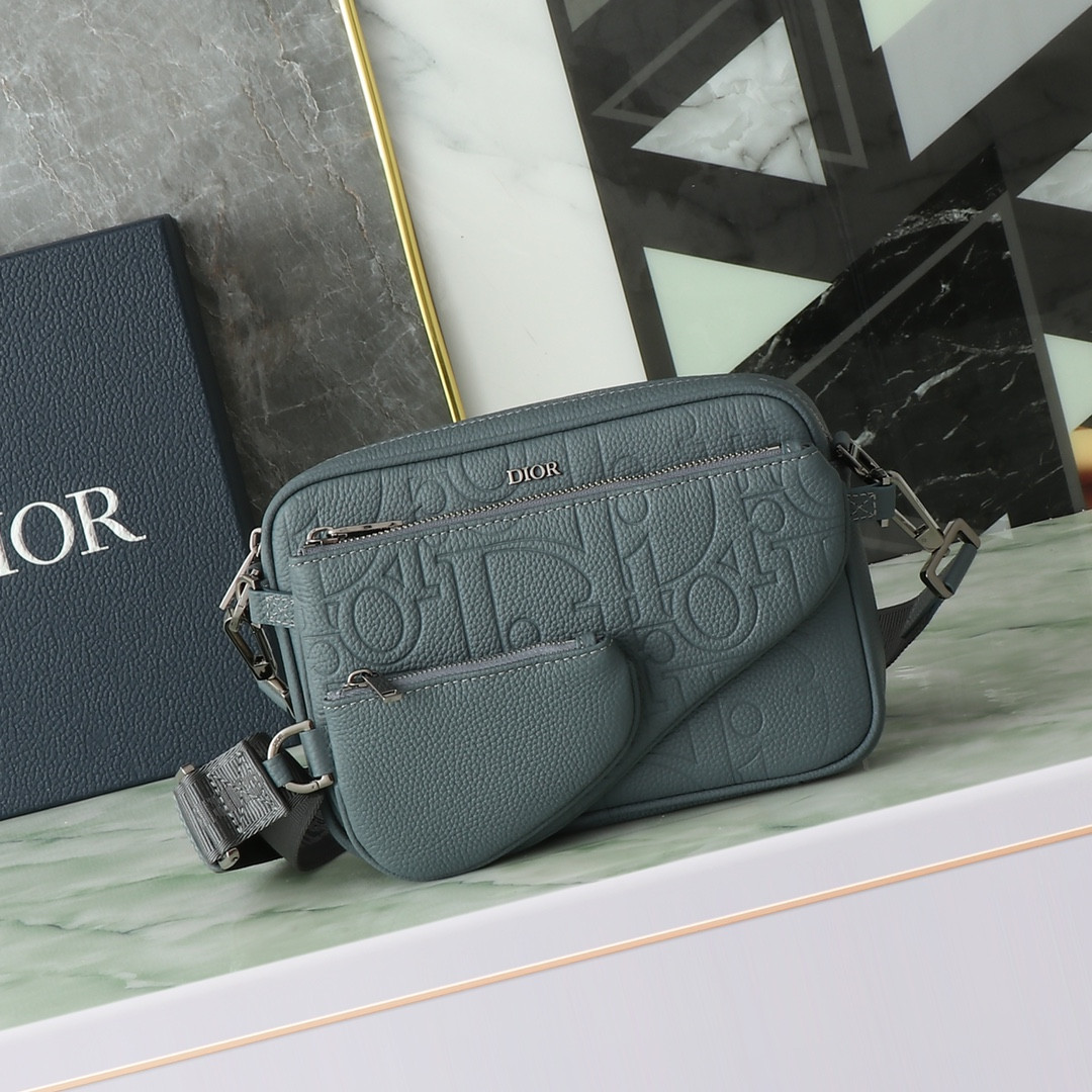D*or saddle triple pouch deep gray D*or gravity leather and deep gray grained calfskin 23x16x4cm