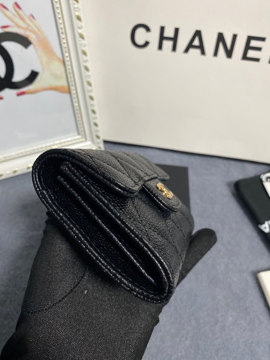 Ch*el flap wallet 12 x 8.5cm