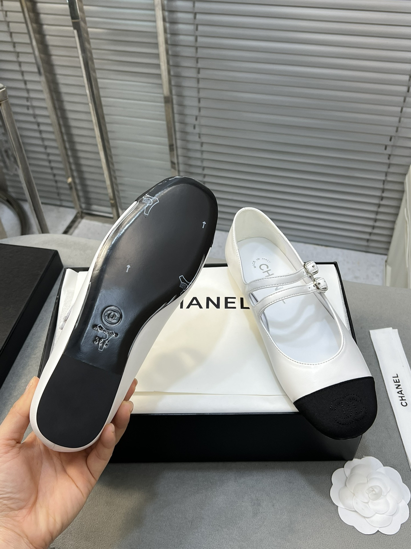 ua Ch*el mary janes lambskin & grosgrain