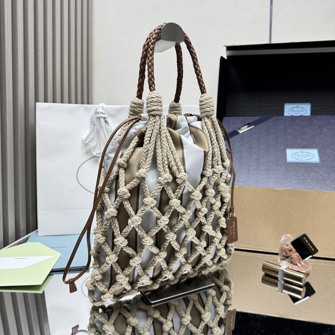 Pra*a noué medium cotton macramé bag 37x30cm