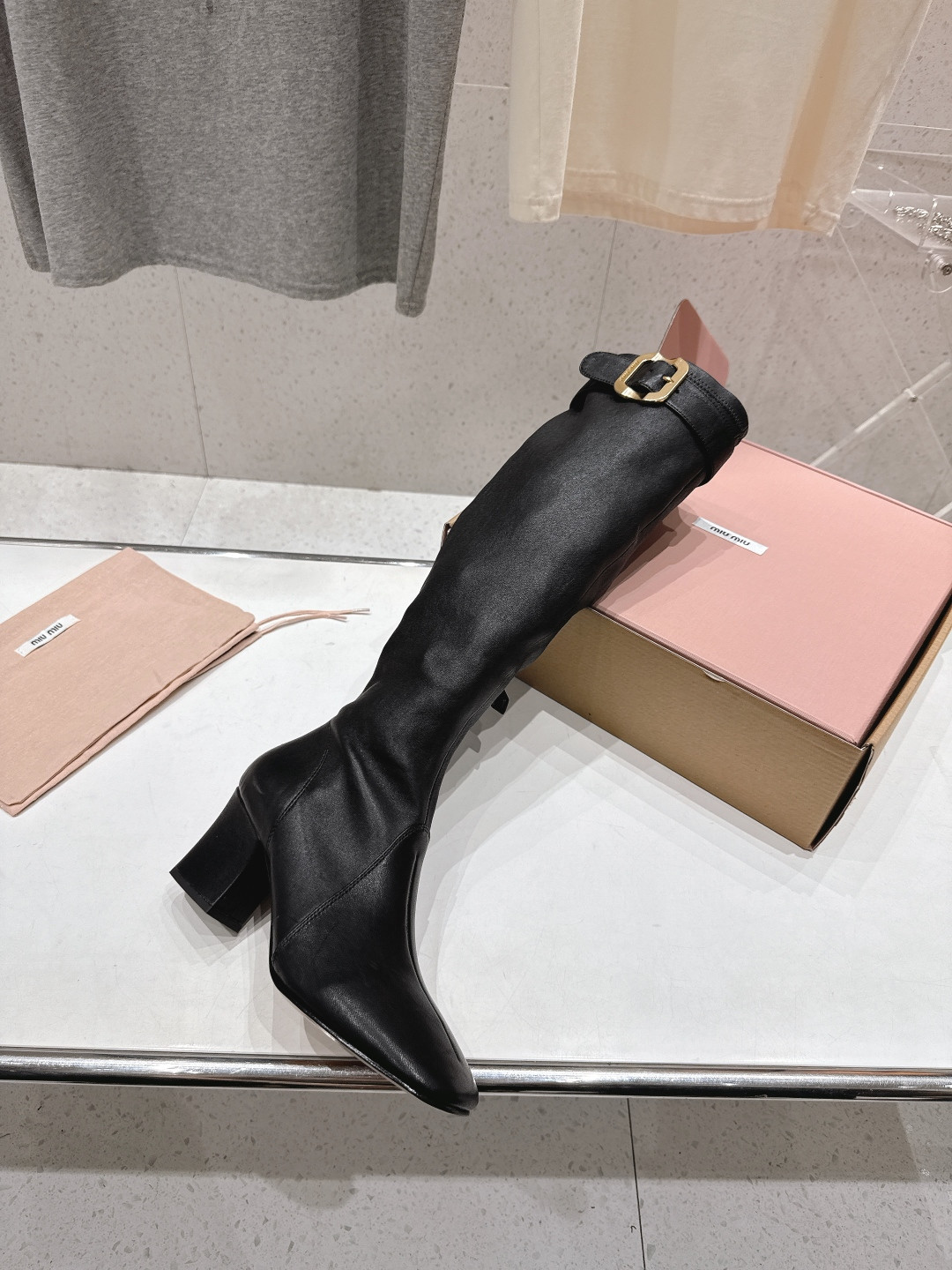 UA Miu Miu Nappa Leather Boots With Buckle 7cm Heel