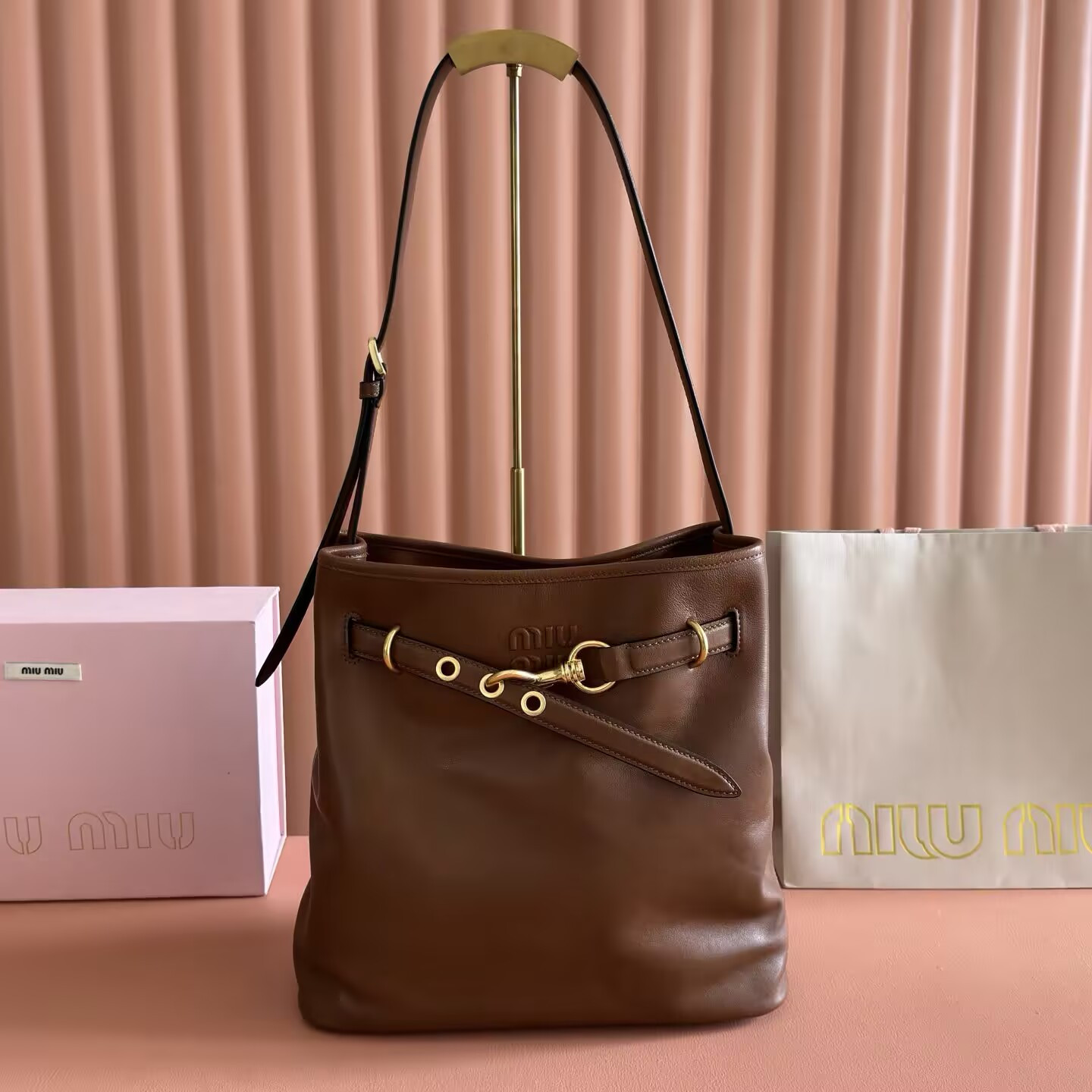 Miu Miu Aventure Nappa Leather Bucket Bag 31x30x13cm