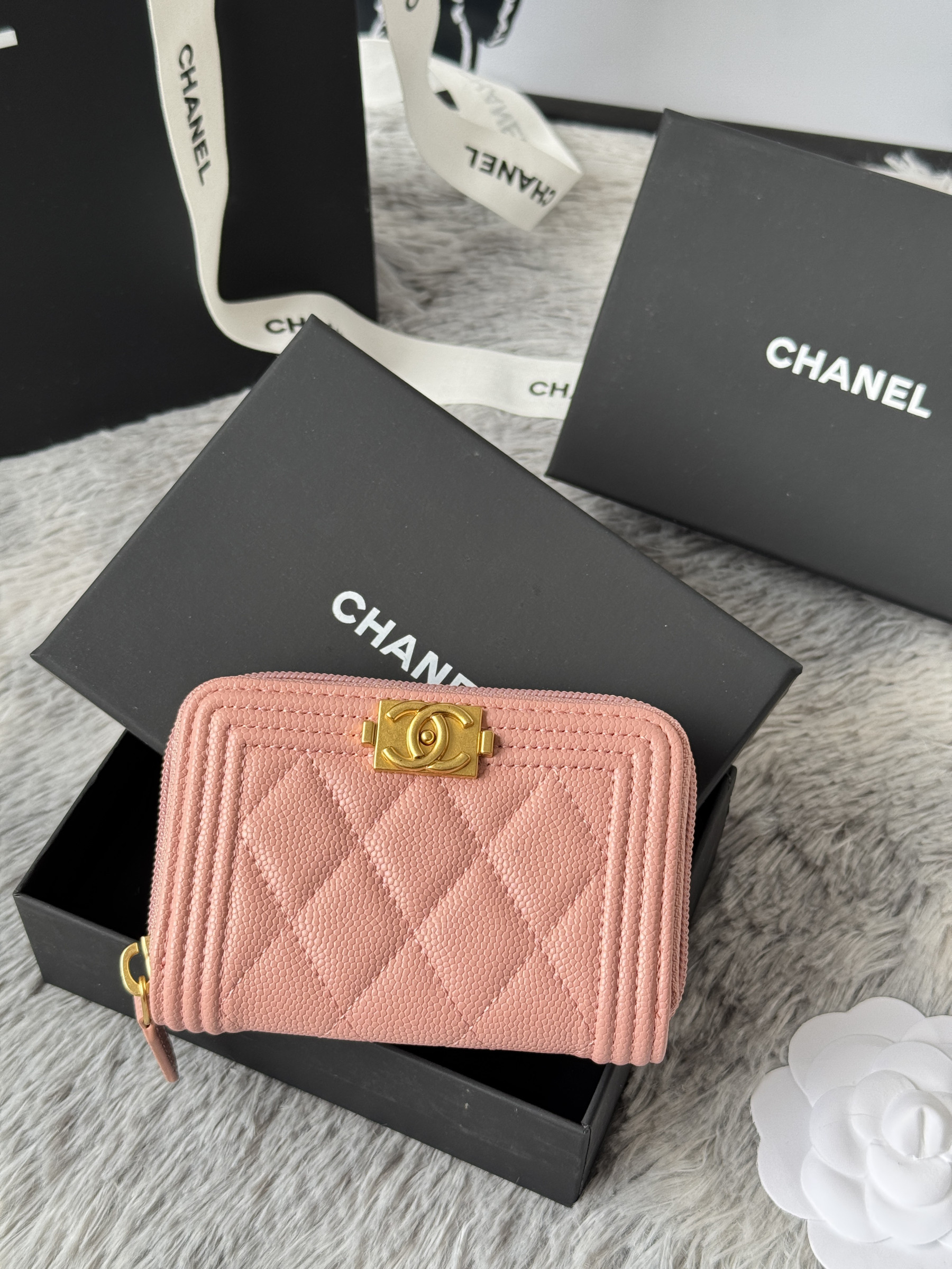 Chanel Boy Zip Around Coin Purse Wallet A80602 7.5x11cm