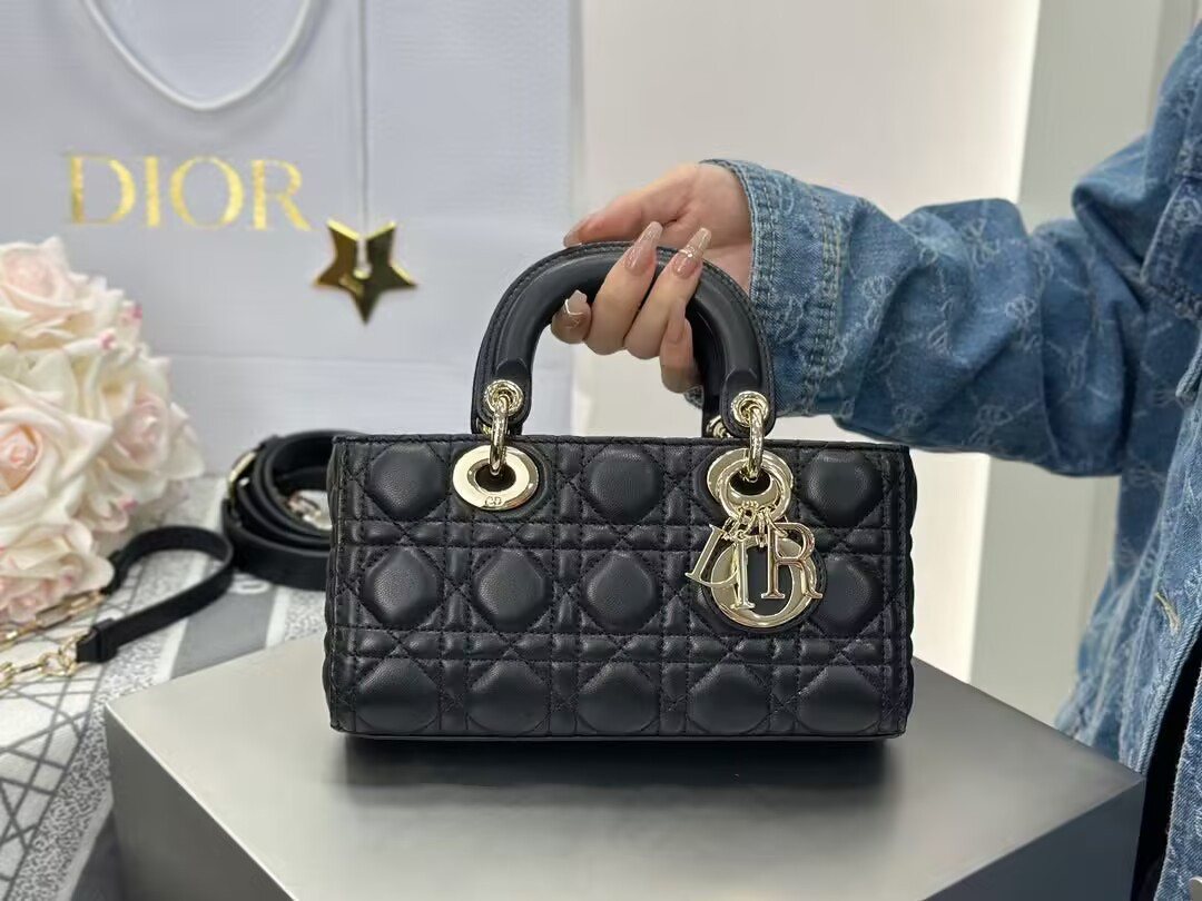 SMALL LADY D-JOY BAG Black Cannage 22 x 12 x 6 cm