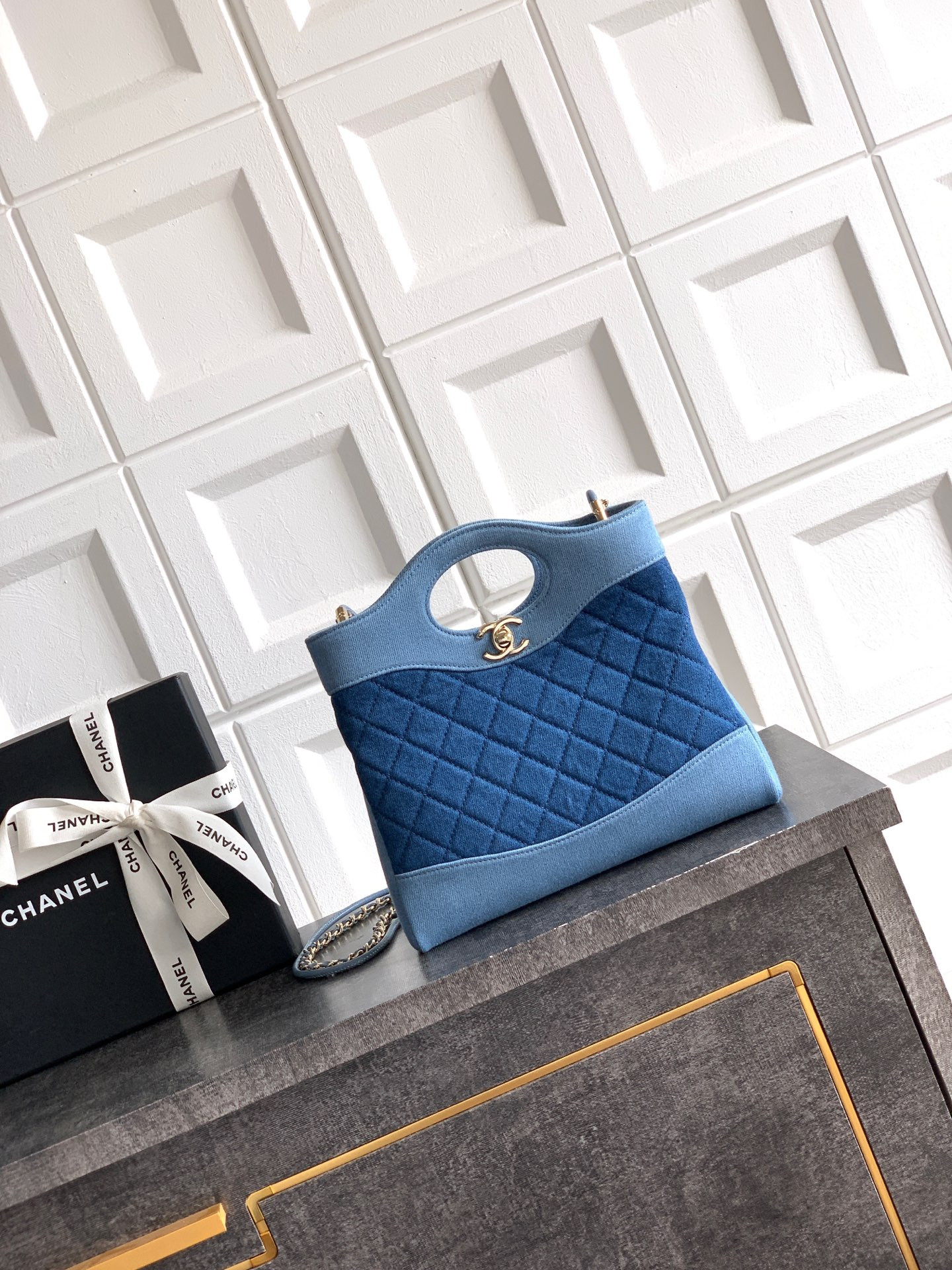 Ch**el 31 mini shopping bag dark blue as4133 22x23x5cm