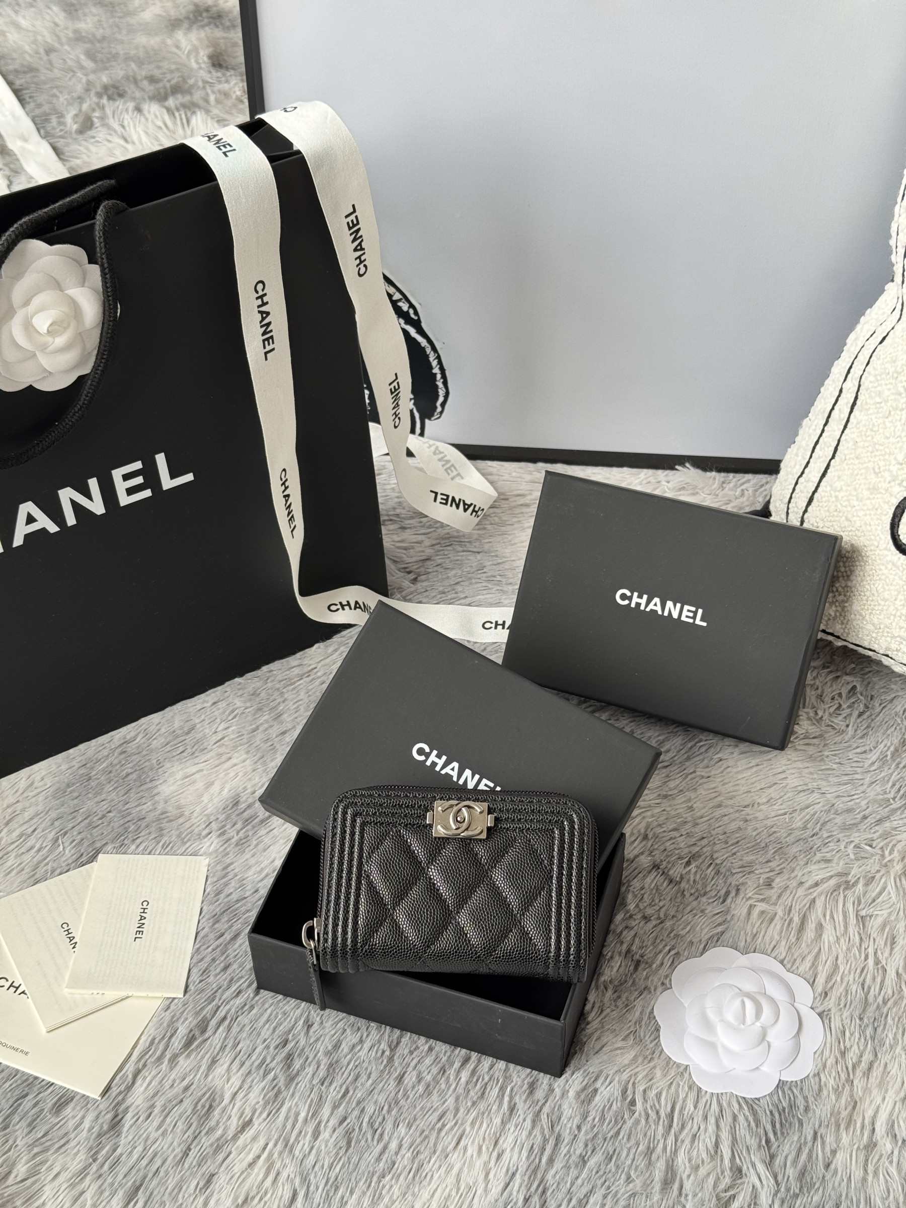 Chanel Boy Zip Around Coin Purse Wallet A80602 7.5x11cm