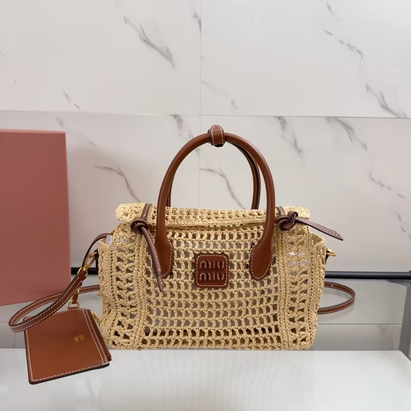 Miu Miu Raffia Handbag 14x25.5x9.5cm