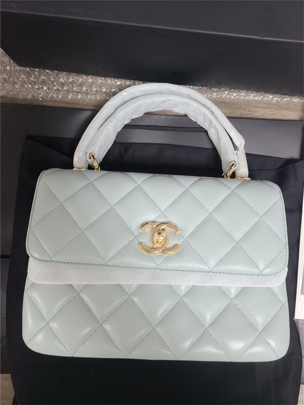Ch**el FLAP BAG WITH TOP HANDLE 6.6 × 9.8 × 4.7 in