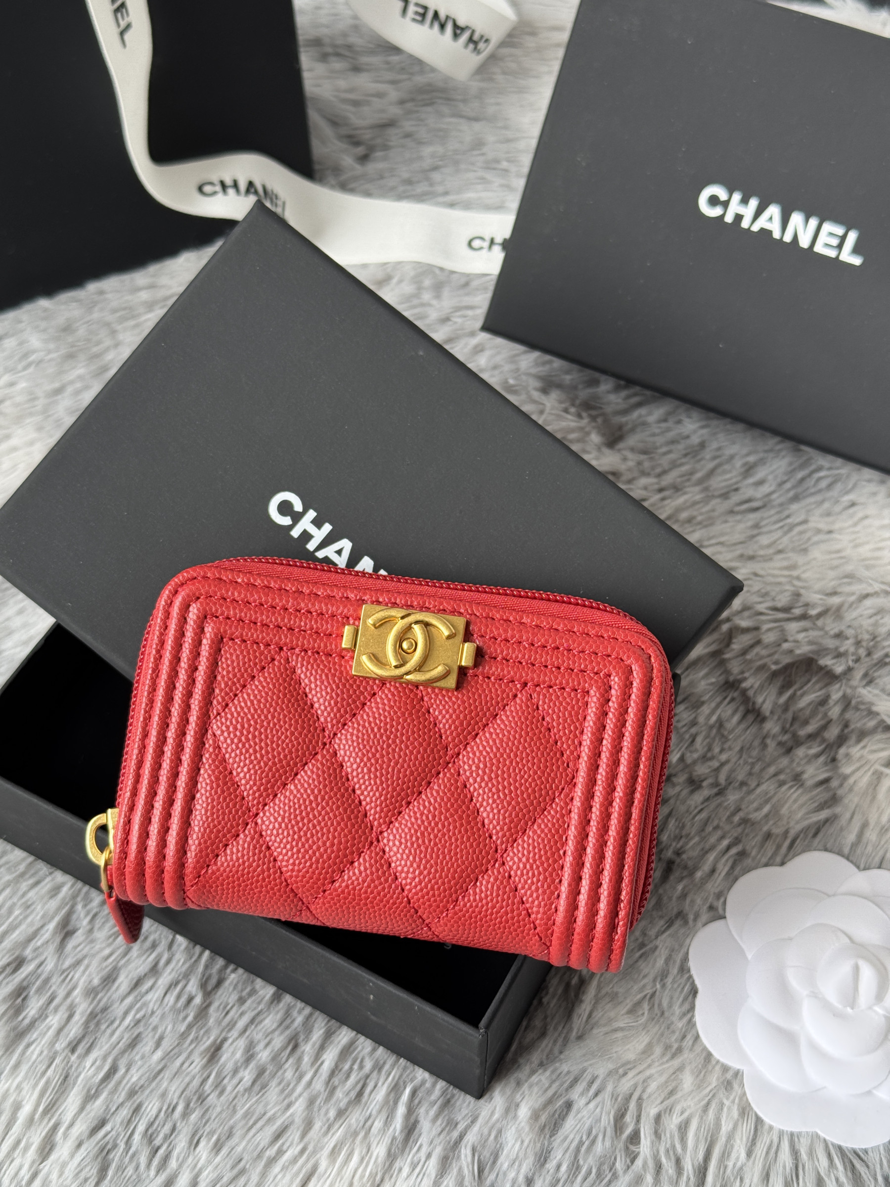 Chanel Boy Zip Around Coin Purse Wallet A80602 7.5x11cm