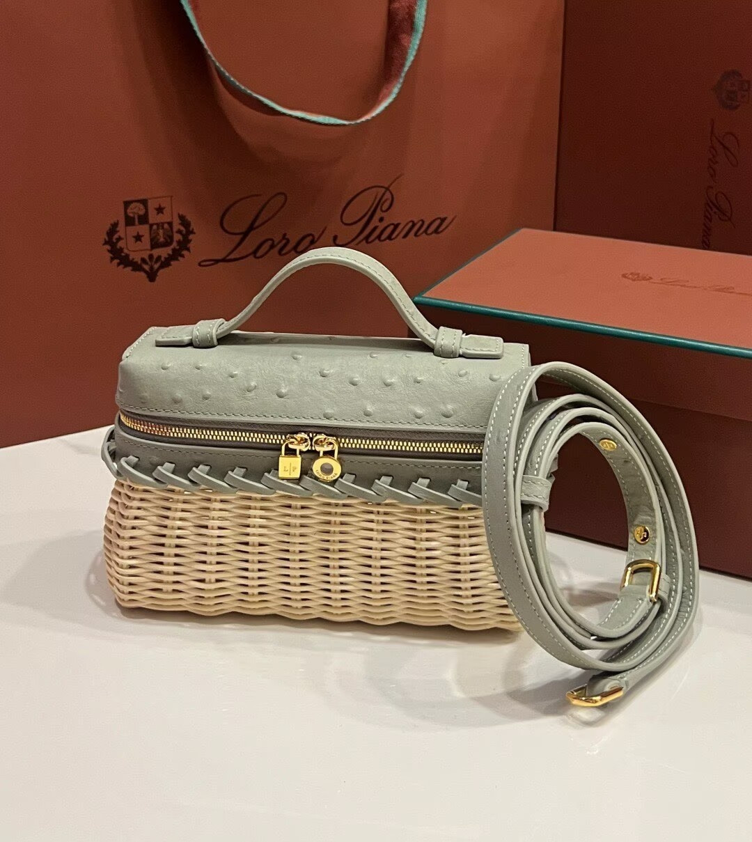 Loro Piana Extra Pocket L19 Wicker Bag 19 x 11.5 x 7cm