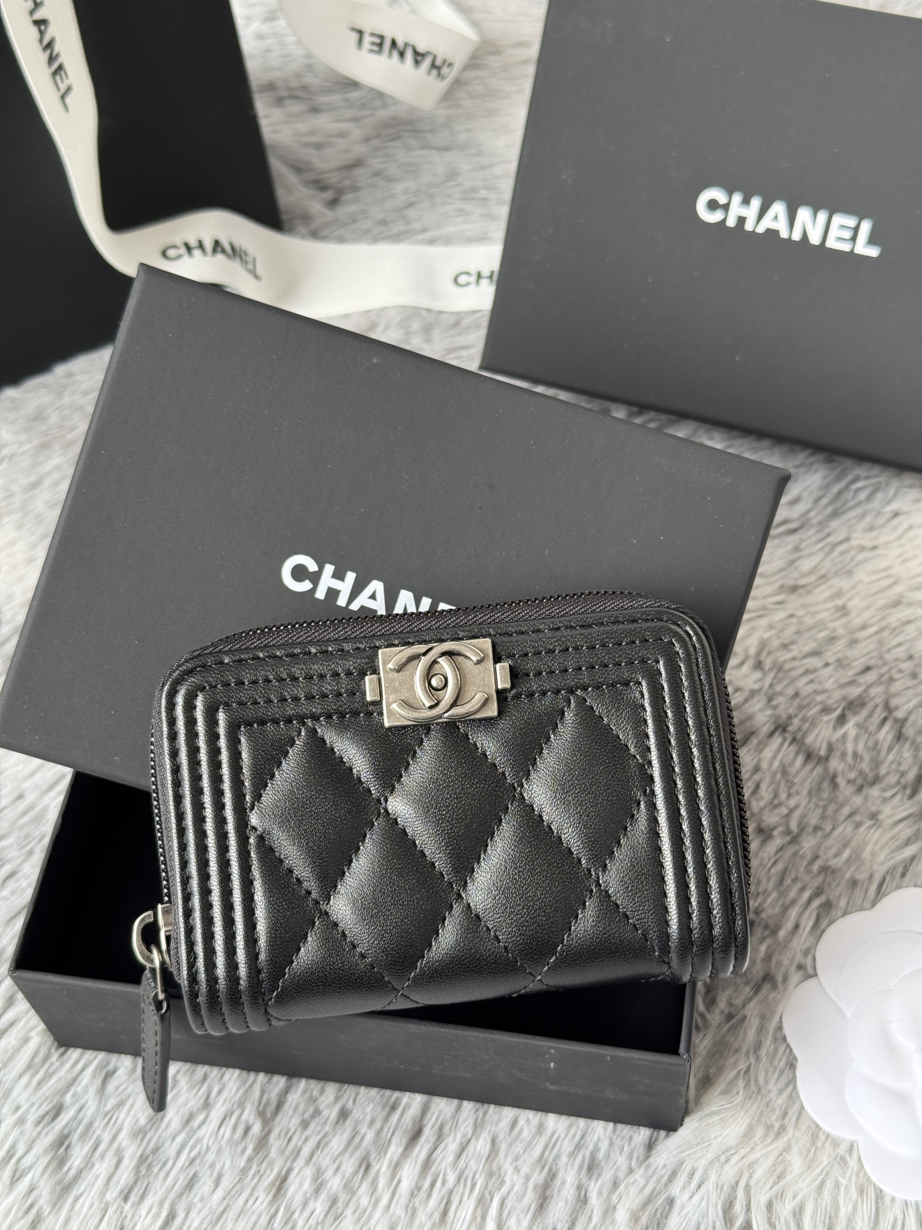 Chanel Boy Zip Around Coin Purse Wallet A80602 7.5x11cm