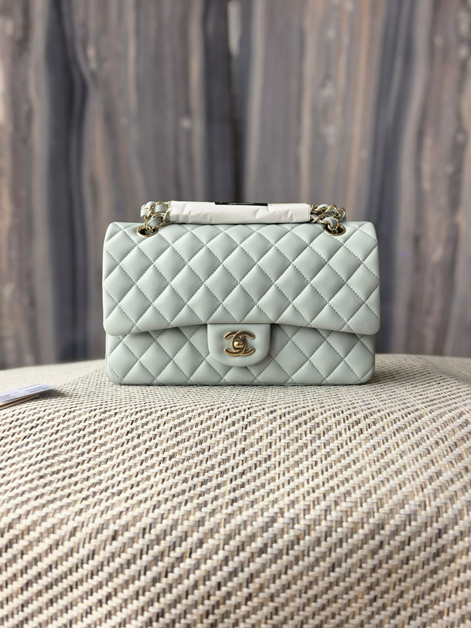 Chanel Classic Flap Bag Light blue with light gold hardware 15.5x25.5x6.5cm