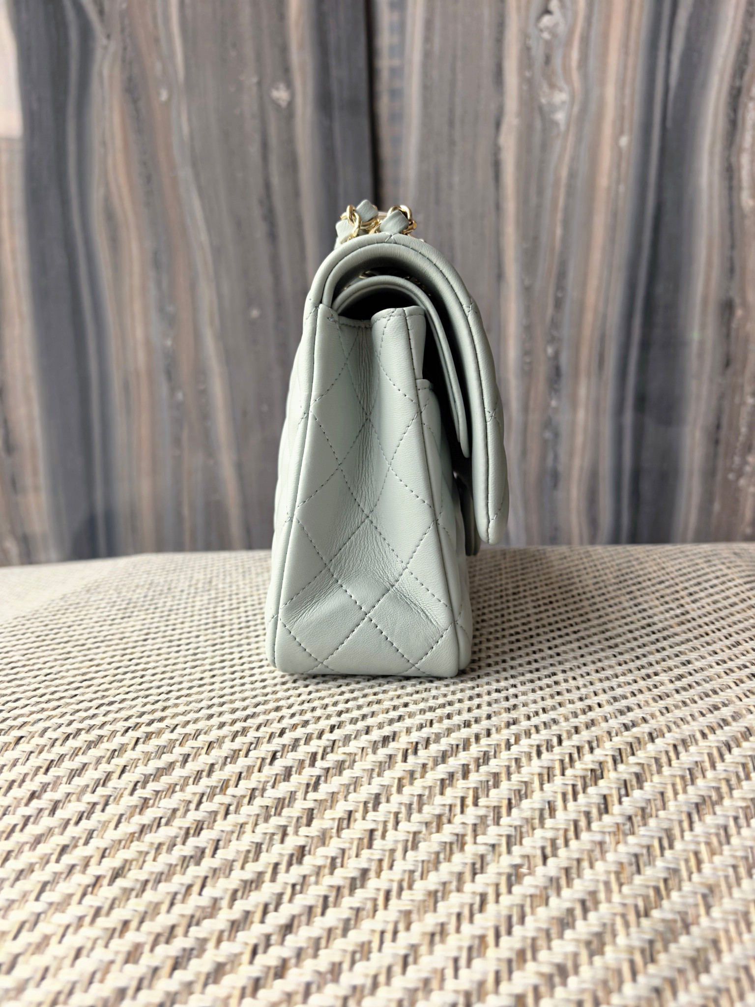 Chanel Classic Flap Bag Light blue with light gold hardware 15.5x25.5x6.5cm