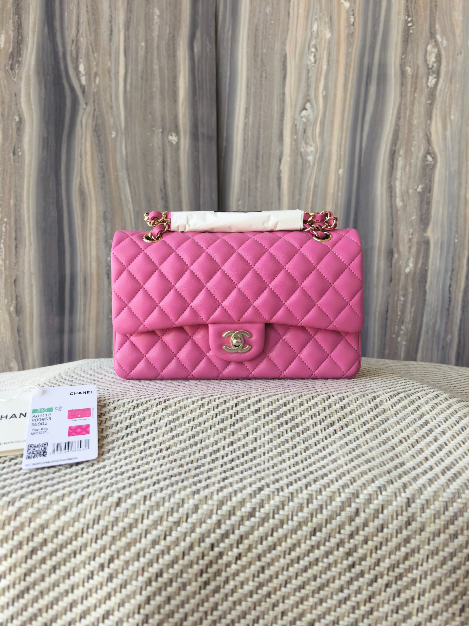Chanel Classic Flap Bag Rose with light gold hardware 15.5x25.5x6.5cm