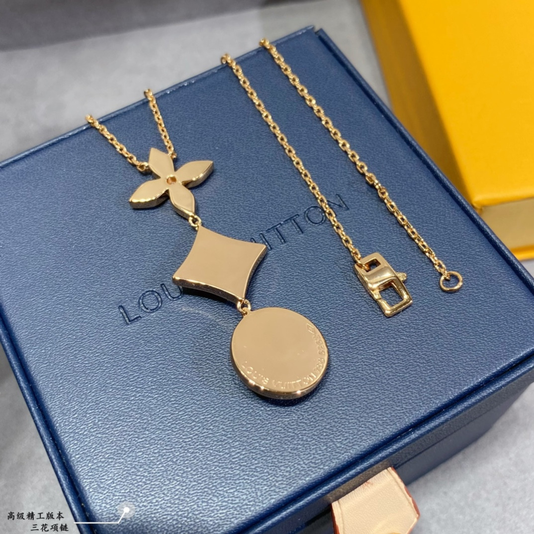 L0vis Vvtt0n Three-Flower Necklace Rose Gold