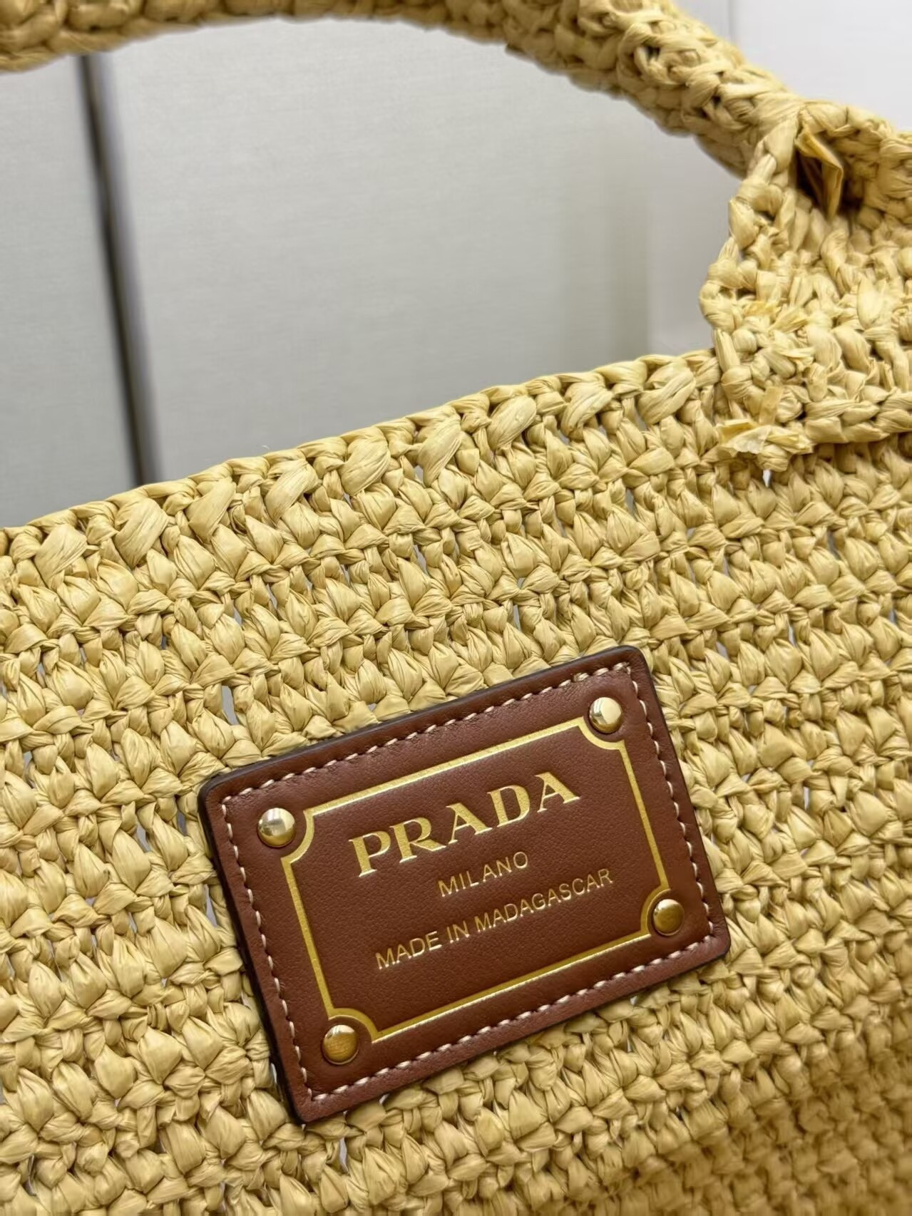 Prada Large crochet tote bag with leather details Without Box 23.5x35x22cm