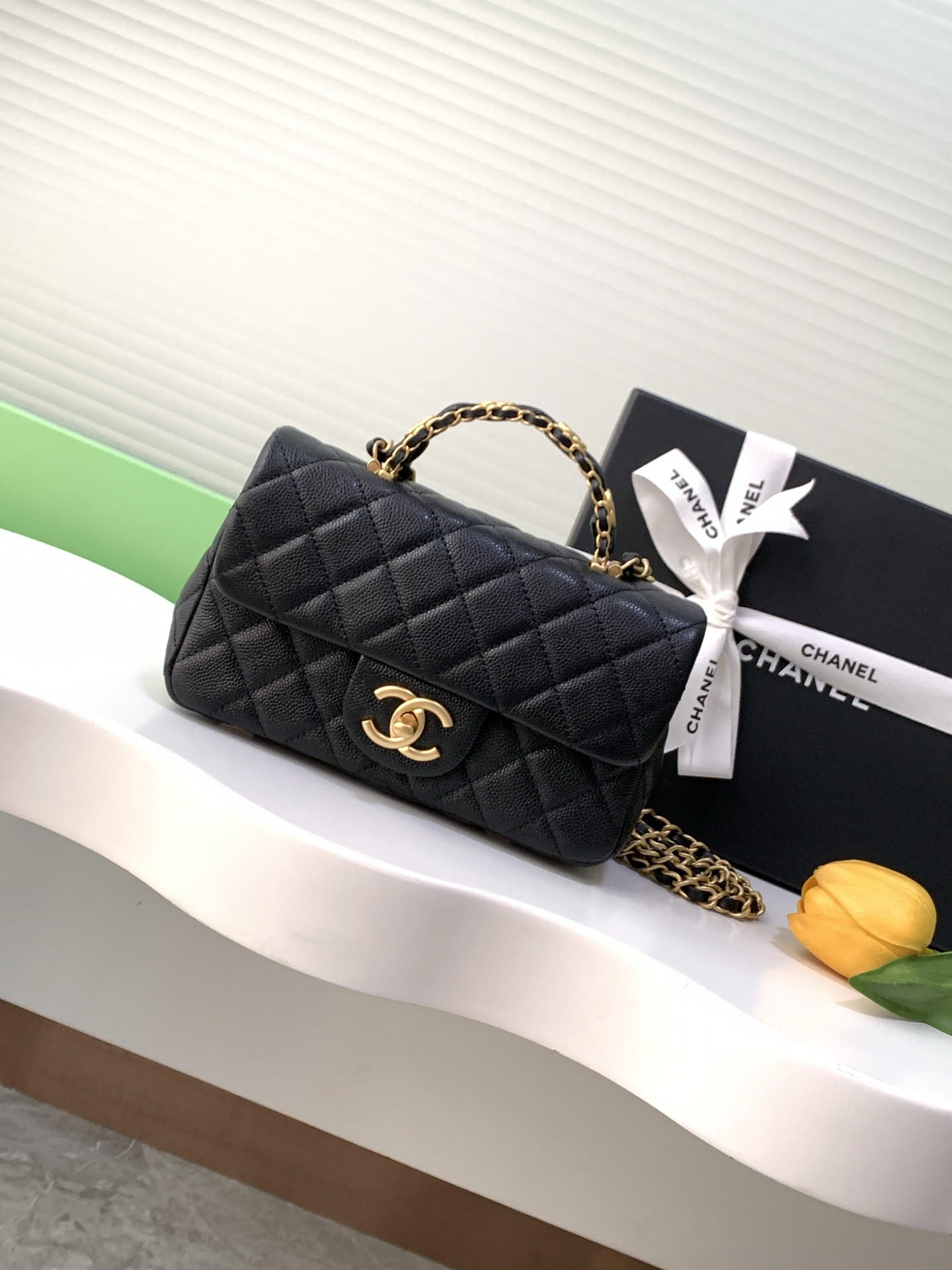 Ch**el FLAP BAG WITH TOP HANDLE 19.5x12x6.5cm