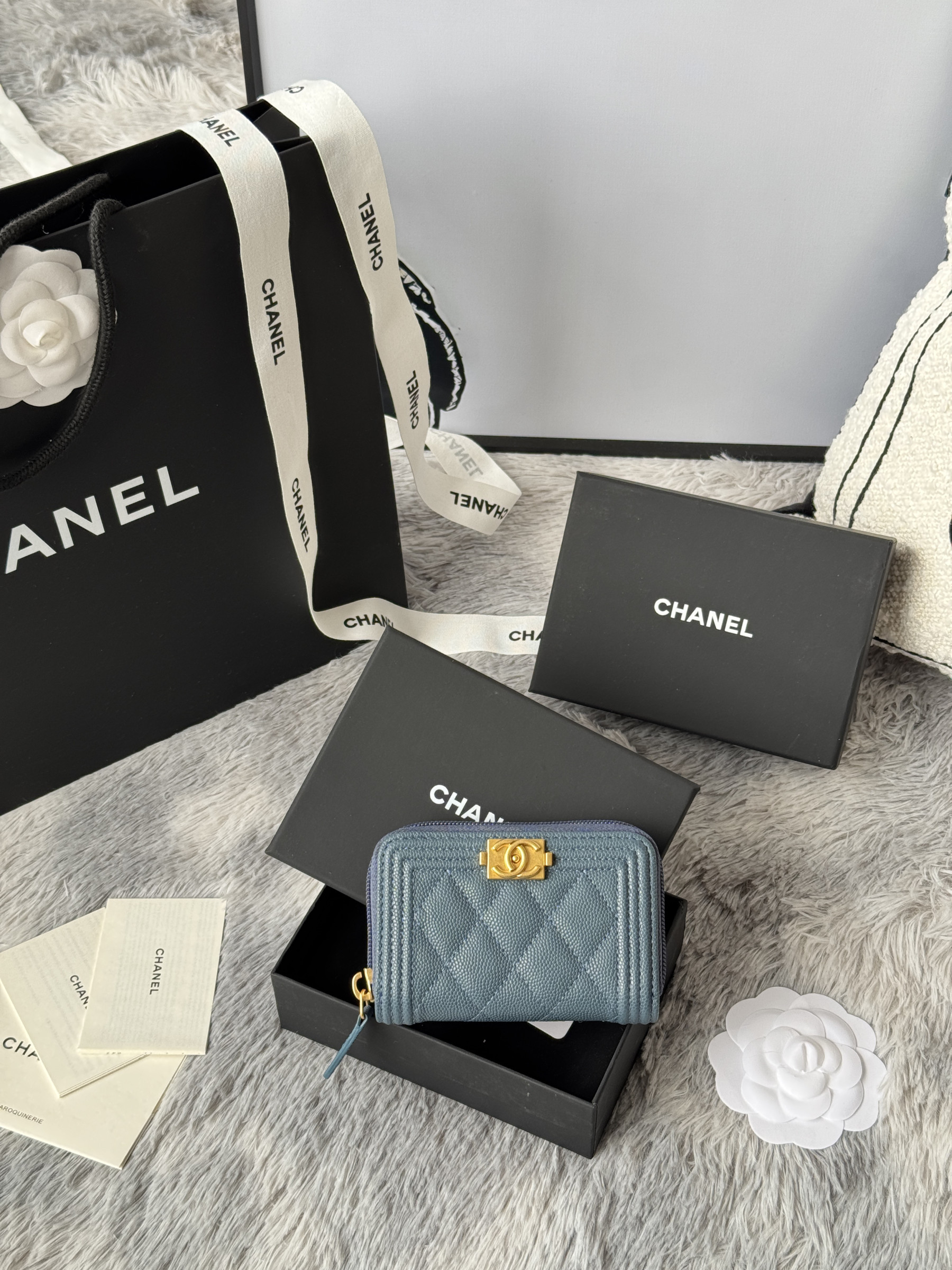 Chanel Boy Zip Around Coin Purse Wallet A80602 7.5x11cm