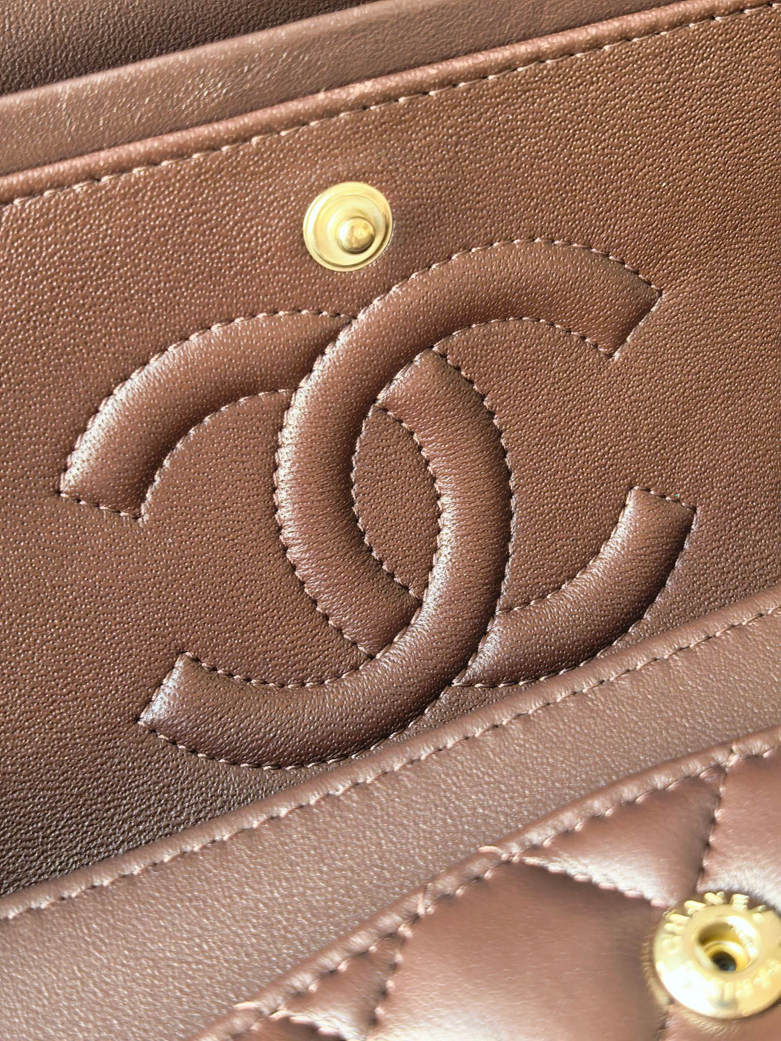 Chanel Classic Flap Bag Coffee brown with light gold hardware 15.5x25.5x6.5cm
