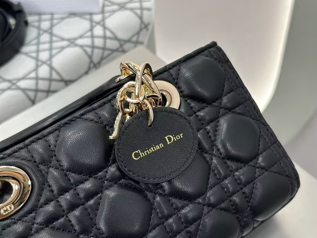 SMALL LADY D-JOY BAG Black Cannage 22 x 12 x 6 cm