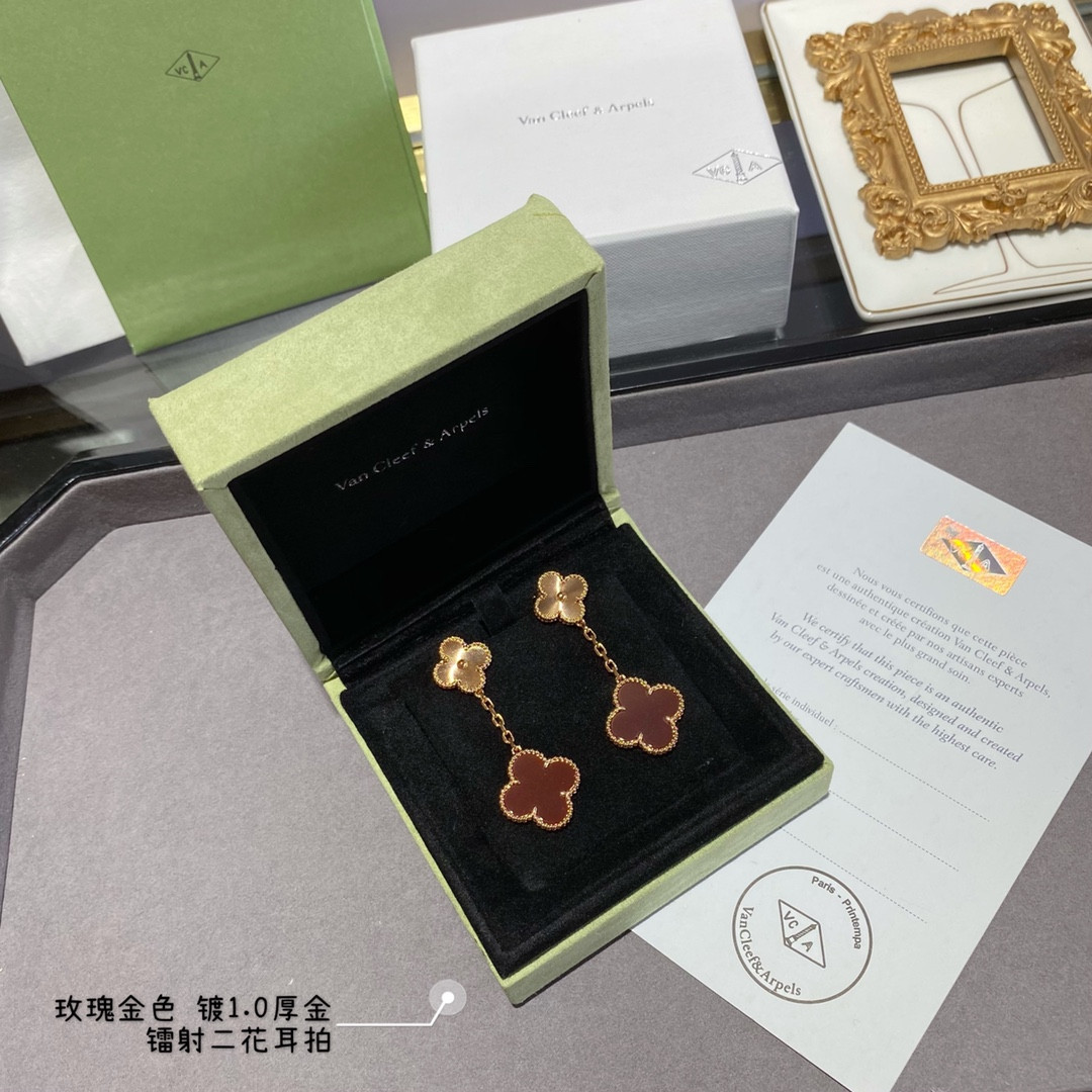 V*n Cl**f & Arpels laser red Two Flowers Earrings