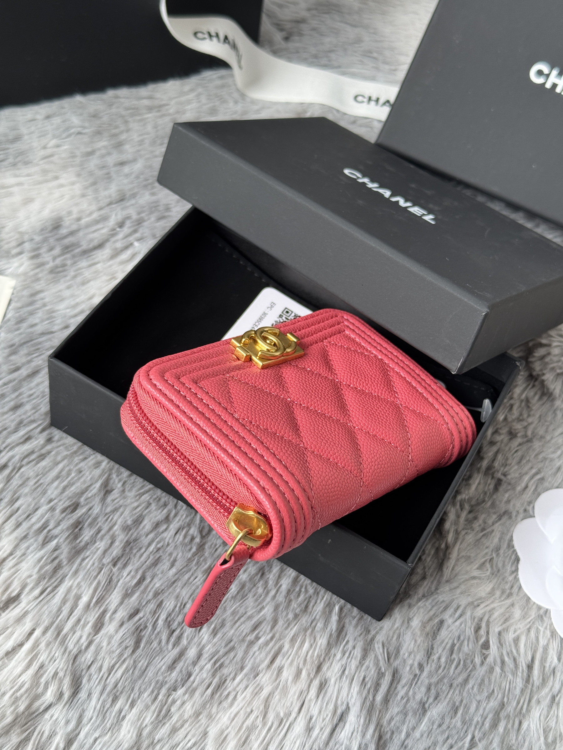 Chanel Boy Zip Around Coin Purse Wallet A80602 7.5x11cm