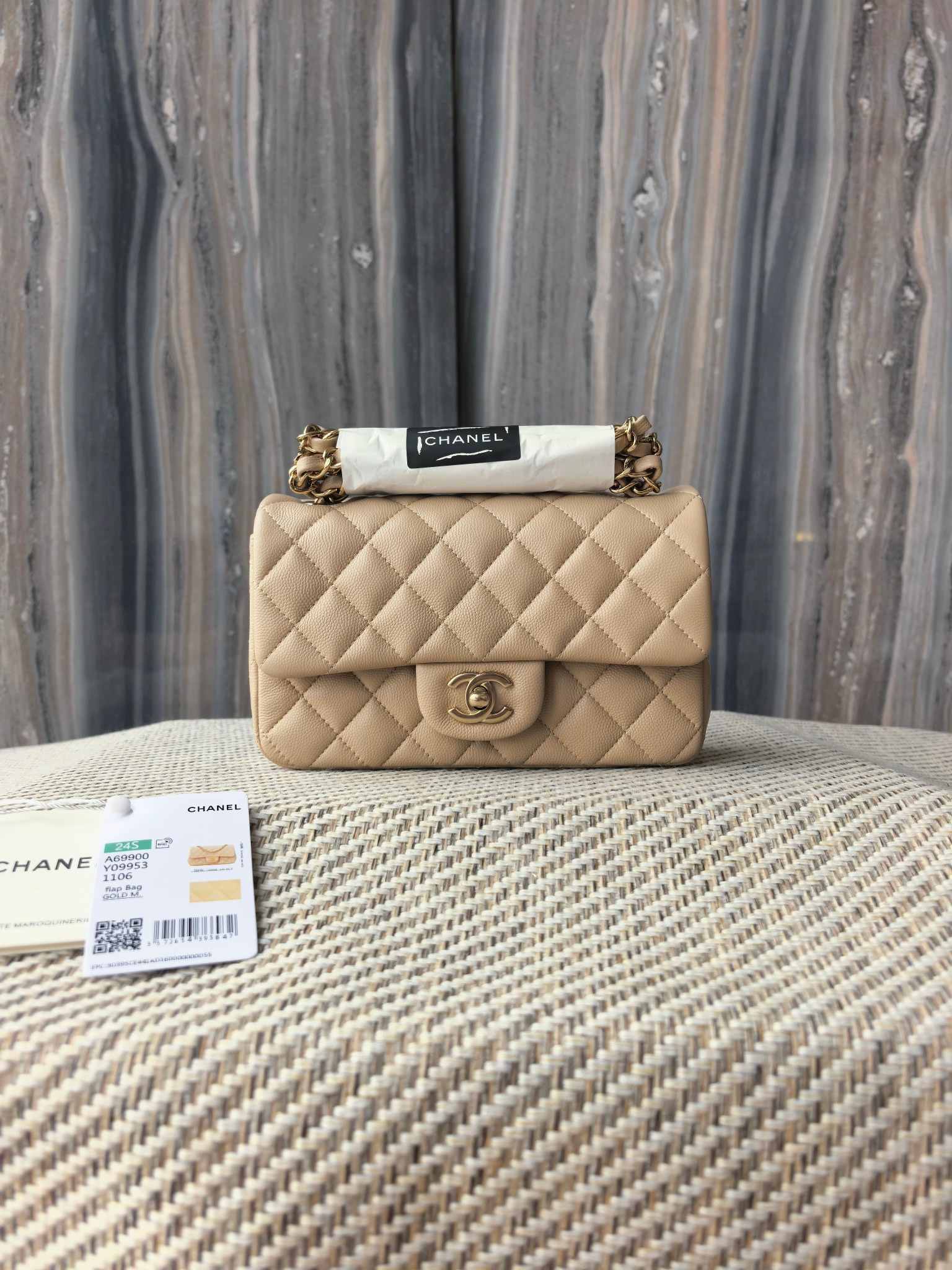 Chanel Mini Flap Bag Milky Tea Color Light Gold Hardware 20x12x6cm