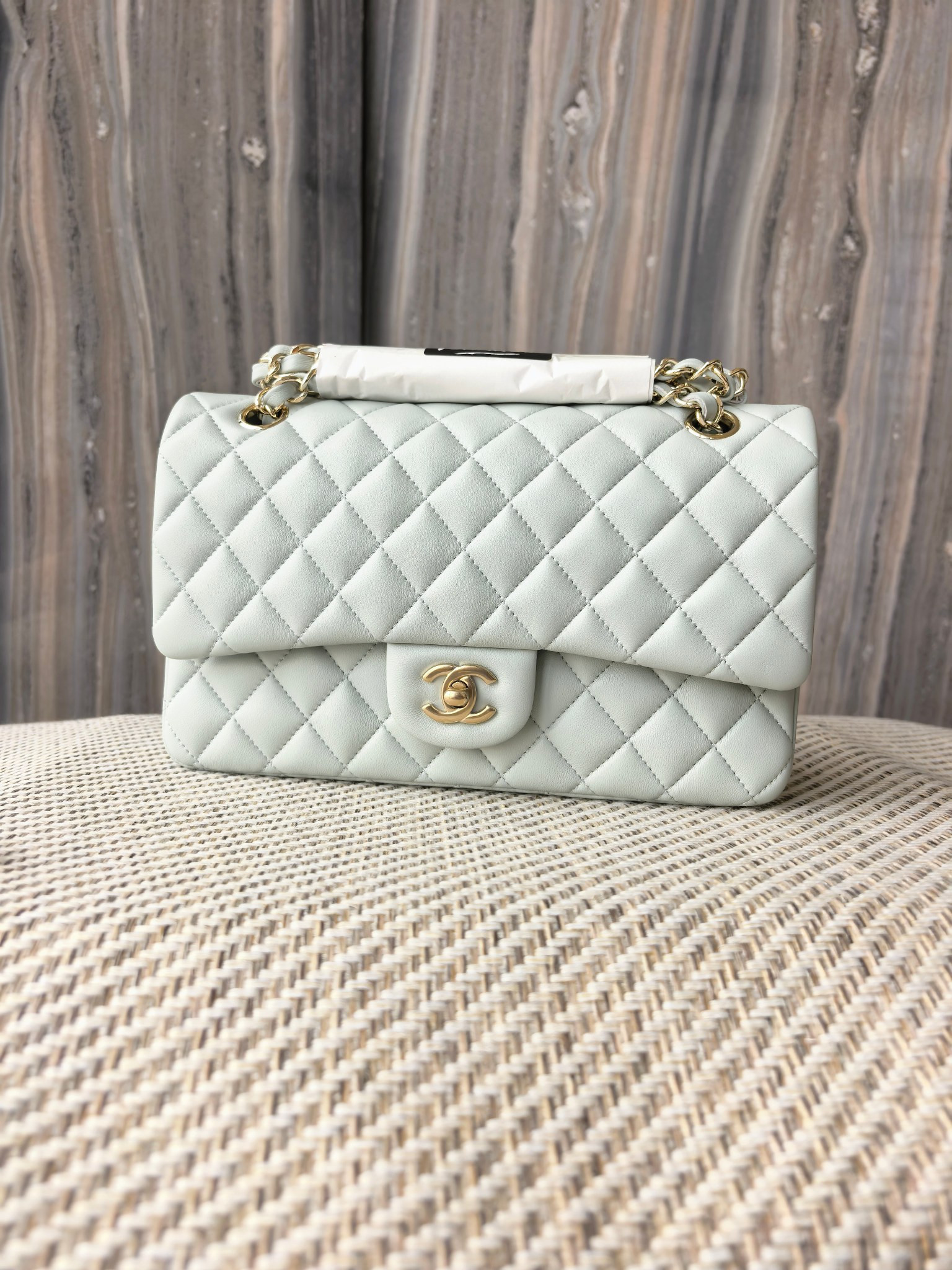 Chanel Classic Flap Bag Light blue with light gold hardware 15.5x25.5x6.5cm