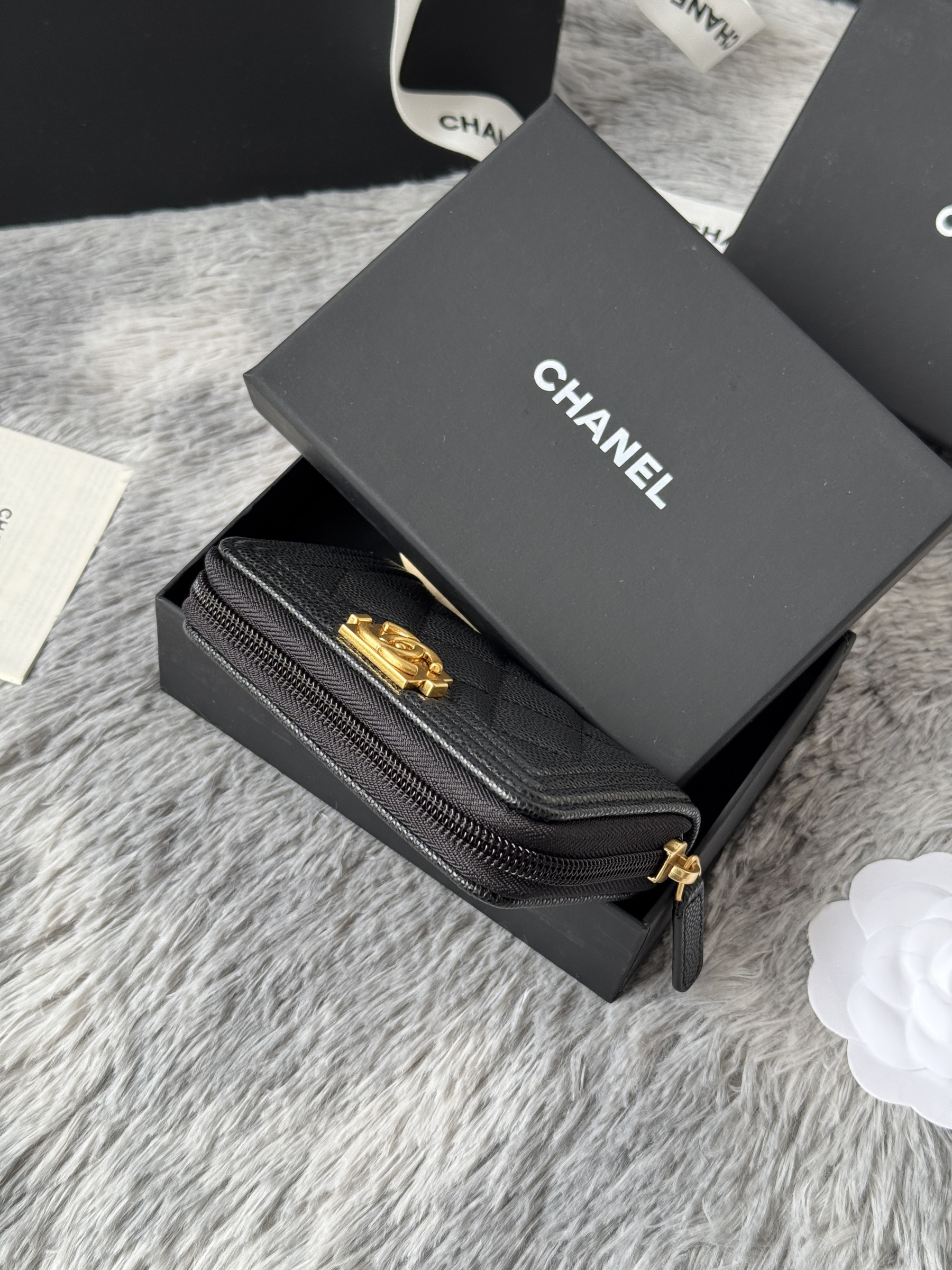 Chanel Boy Zip Around Coin Purse Wallet A80602 7.5x11cm
