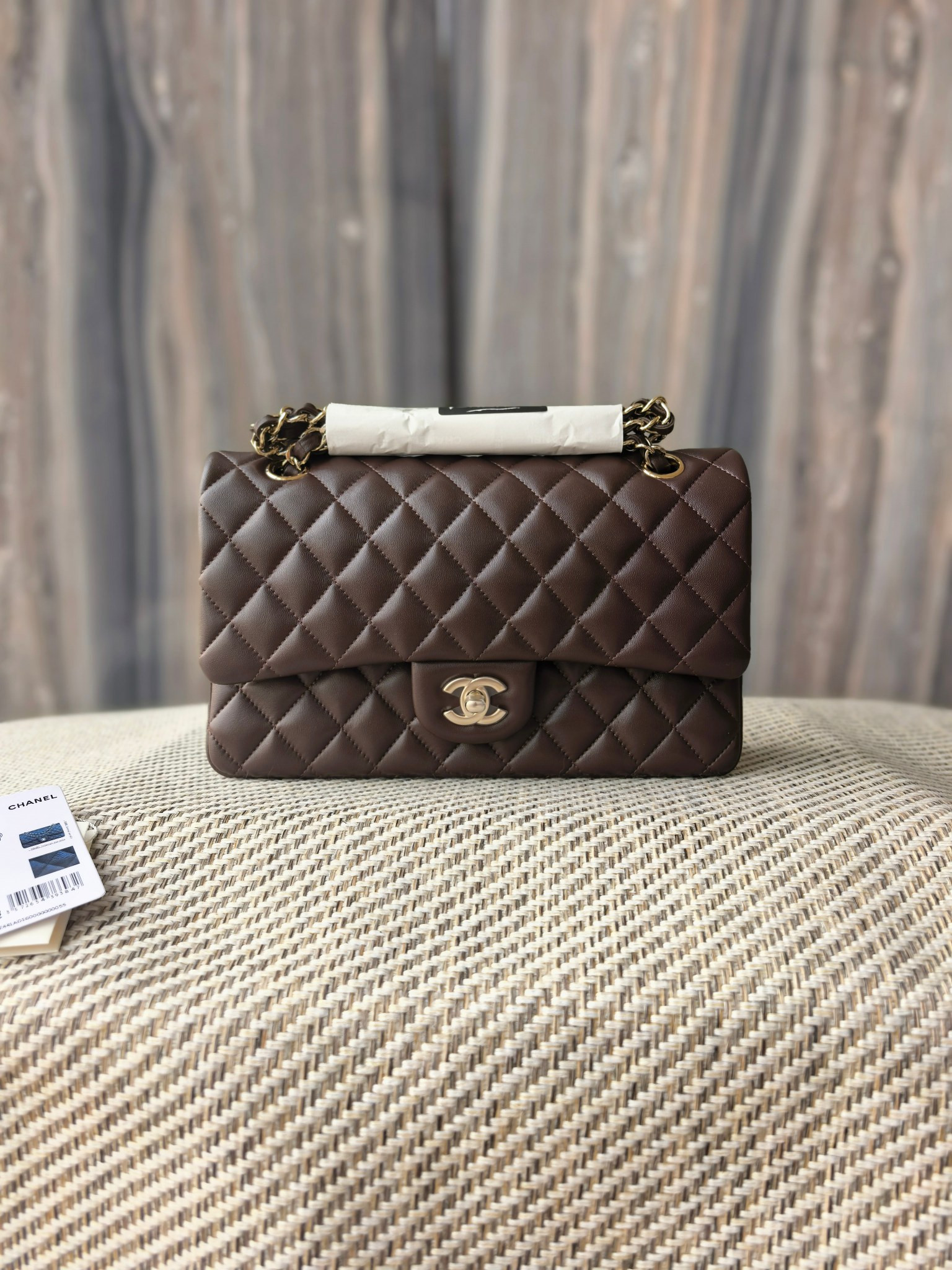 Chanel Classic Flap Bag Coffee brown with light gold hardware 15.5x25.5x6.5cm