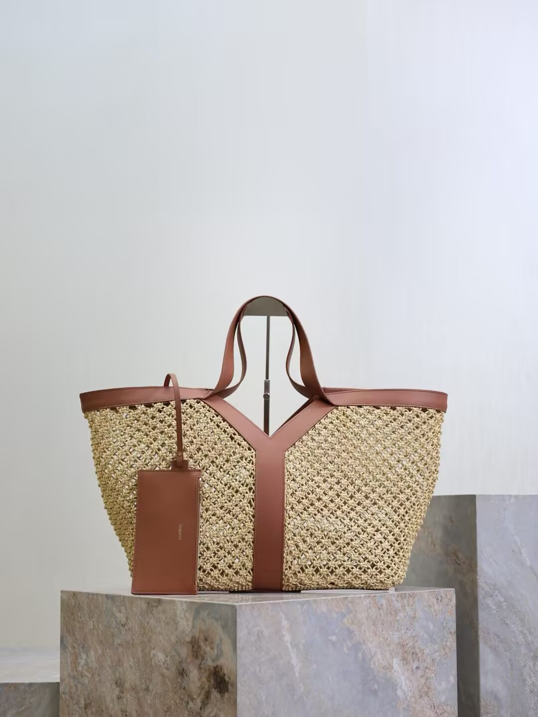 YSL Y-shaped Raffia Tote Bag 50x33x16cm