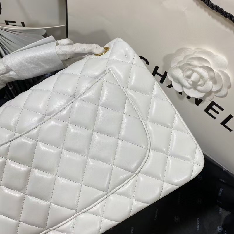Ch**el Classic Flap Jumbo 30cm CF White Gold 7.6 × 11.7 × 3.9 in