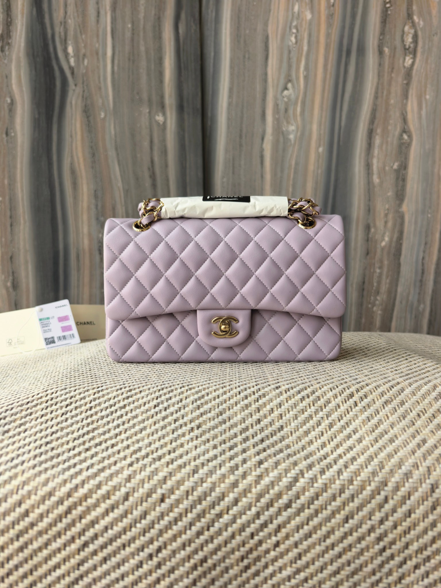 Chanel Classic Flap Bag Lavender with light gold hardware 15.5x25.5x6.5cm