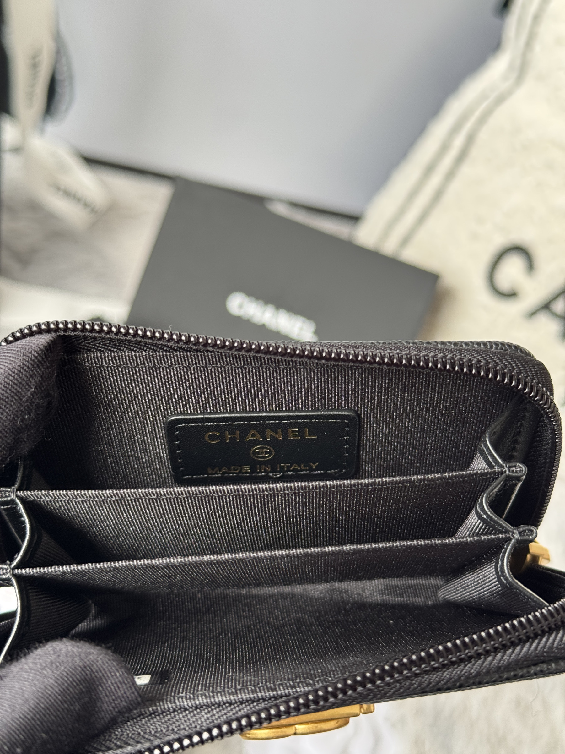 Chanel Boy Zip Around Coin Purse Wallet A80602 7.5x11cm