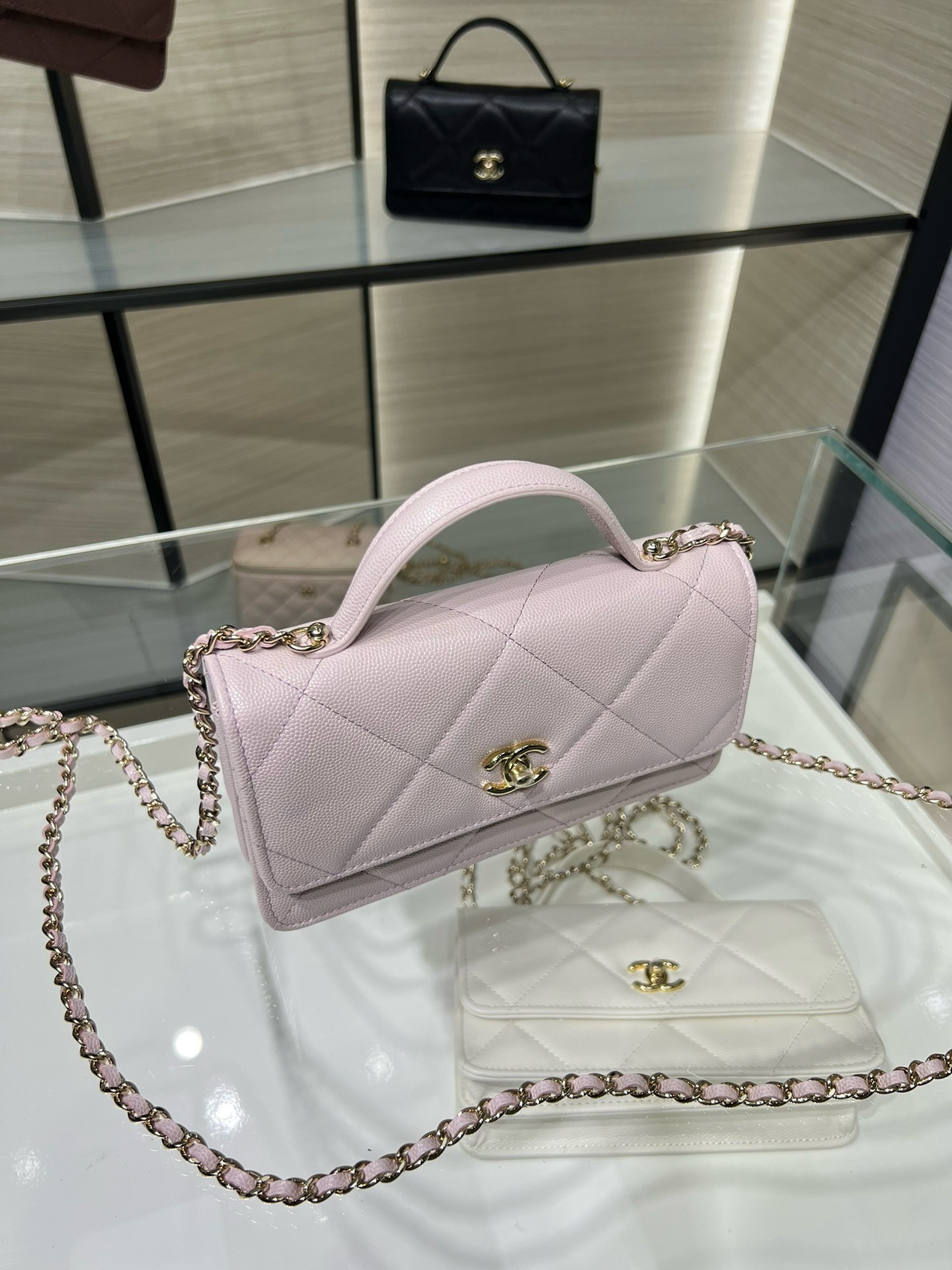 Chanel FLAP BAG WITH TOP HANDLE WALLET ON CHAIN 11x18.5x6cm