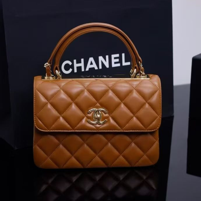CHANEL FLAP BAG WITH TOP HANDLE 17x25x12cm
