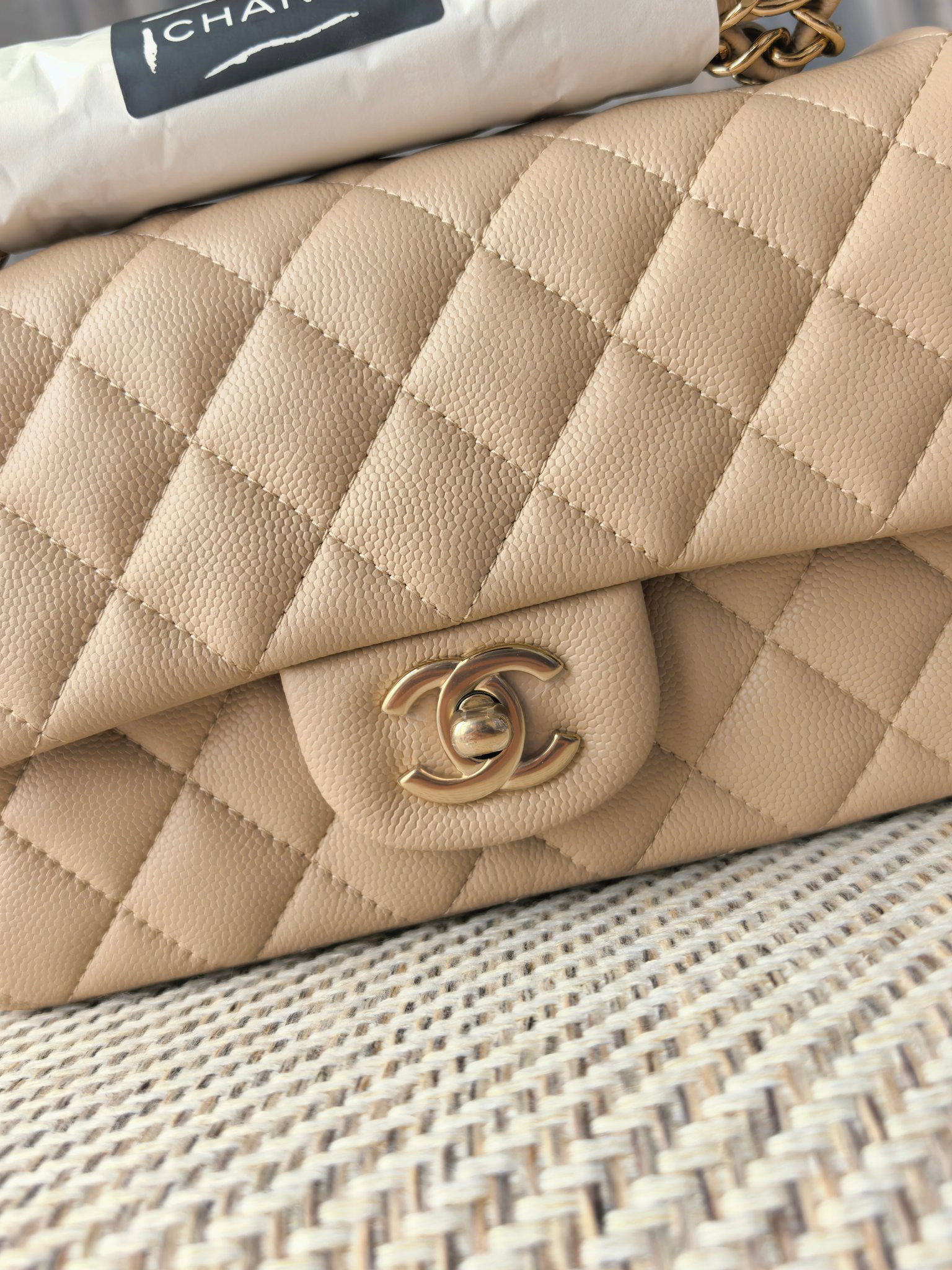 Chanel Mini Flap Bag Milky Tea Color Light Gold Hardware 20x12x6cm