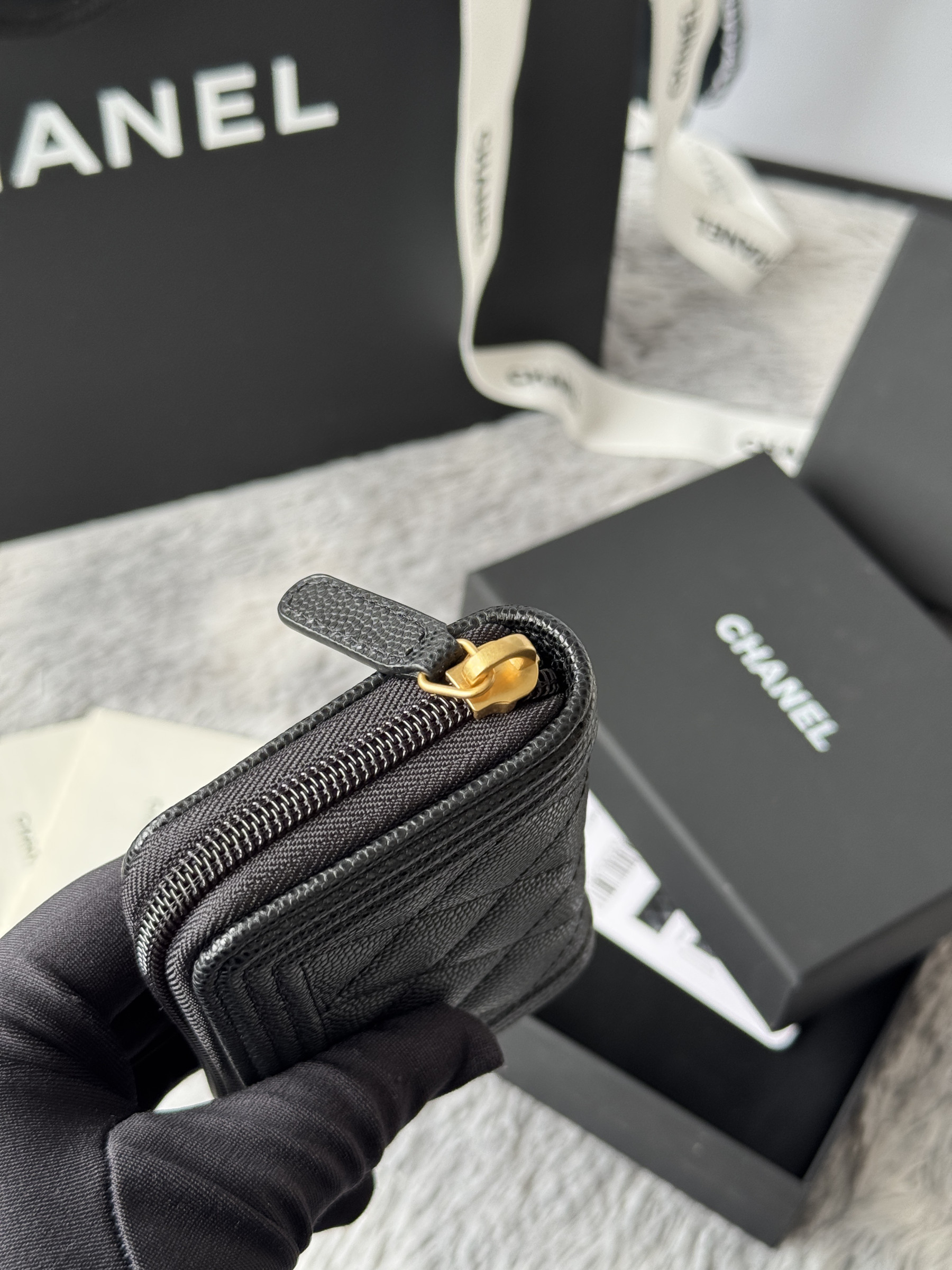 Chanel Boy Zip Around Coin Purse Wallet A80602 7.5x11cm