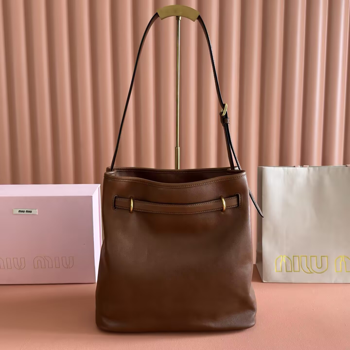 Miu Miu Aventure Nappa Leather Bucket Bag 31x30x13cm