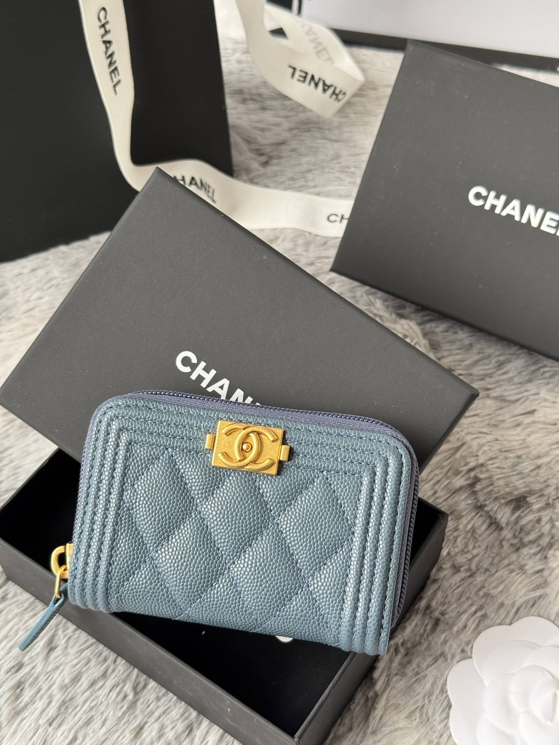 Chanel Boy Zip Around Coin Purse Wallet A80602 7.5x11cm