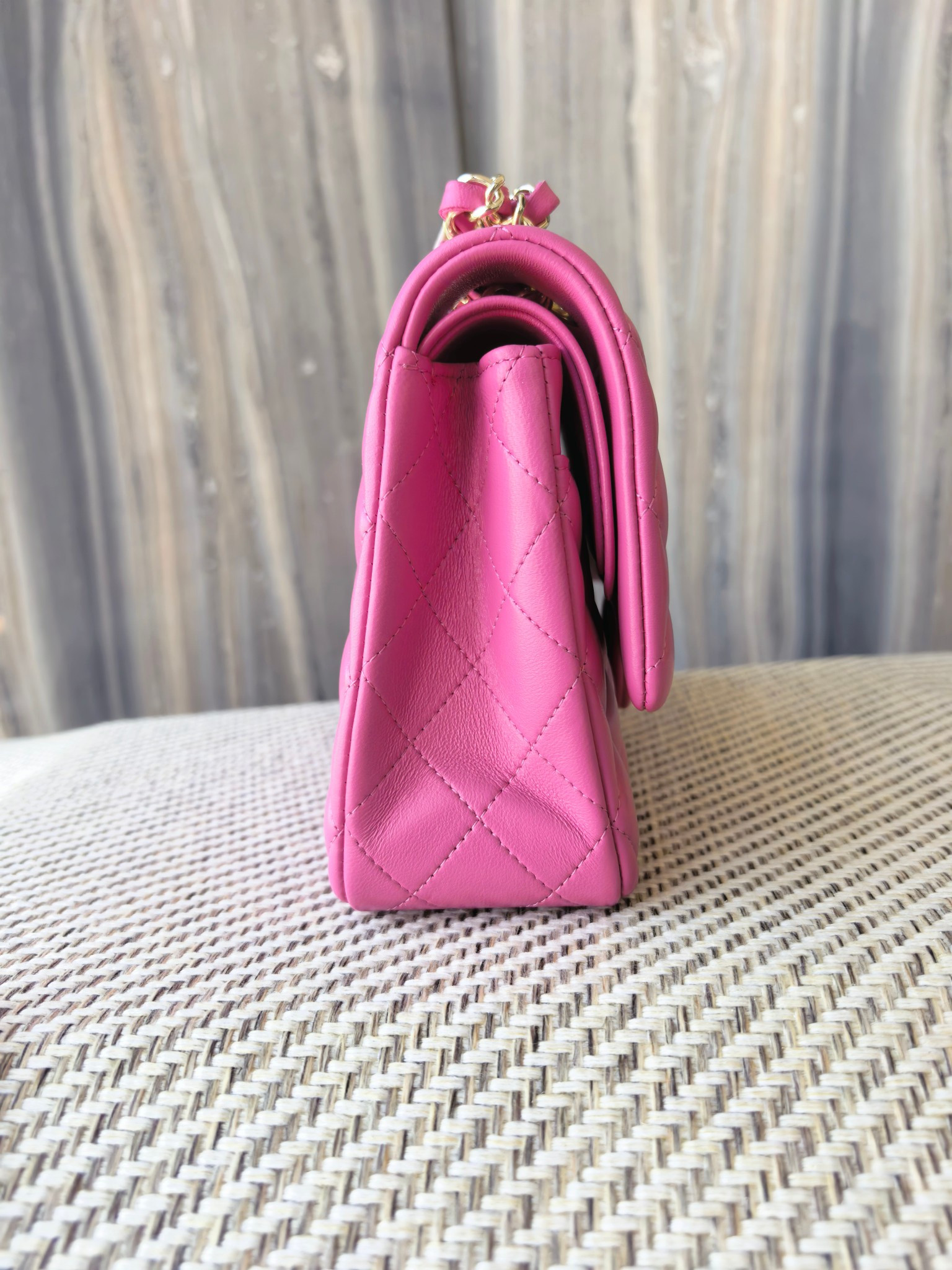 Chanel Classic Flap Bag Rose with light gold hardware 15.5x25.5x6.5cm