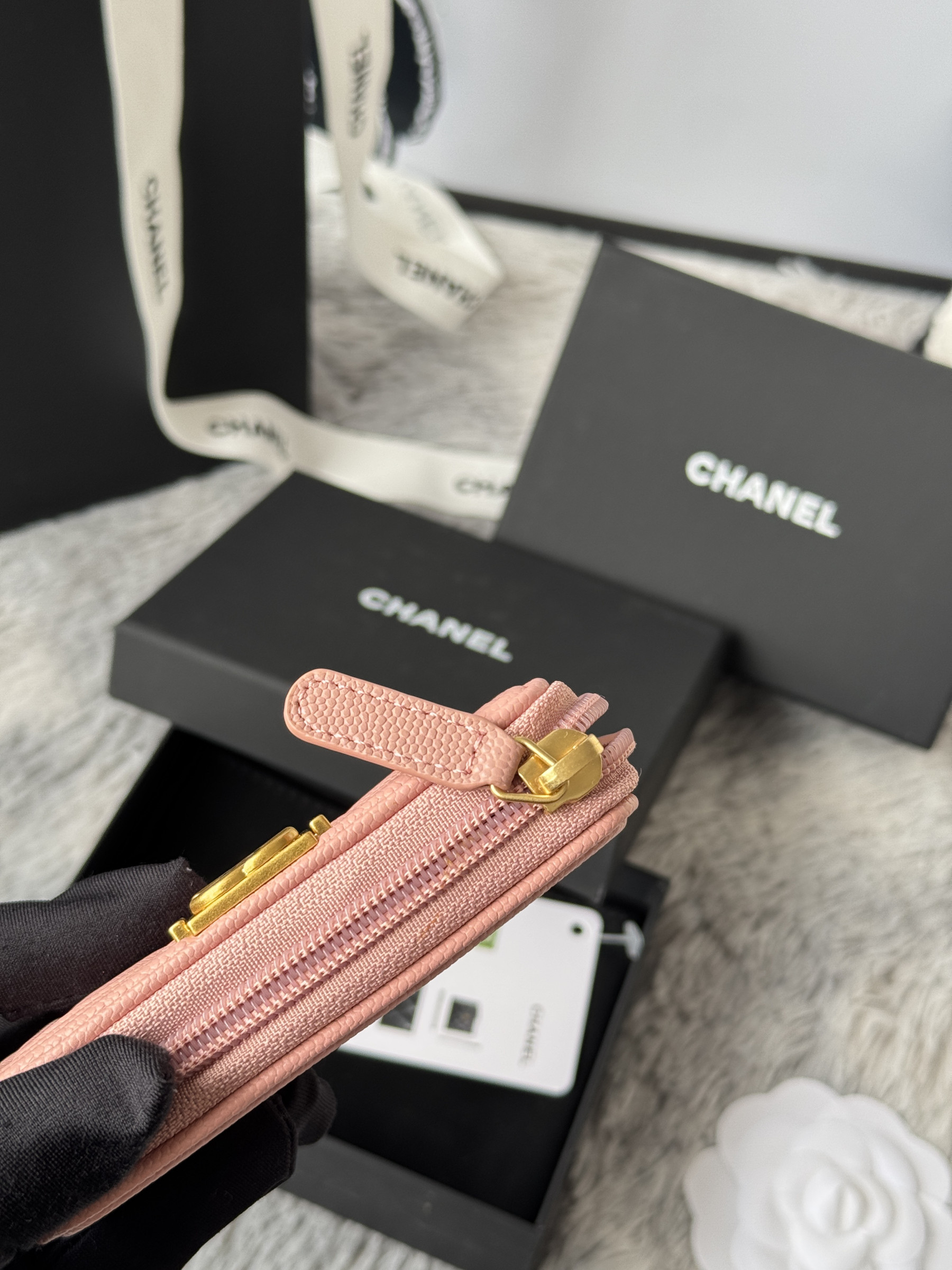 Chanel Boy Zip Around Coin Purse Wallet A80602 7.5x11cm