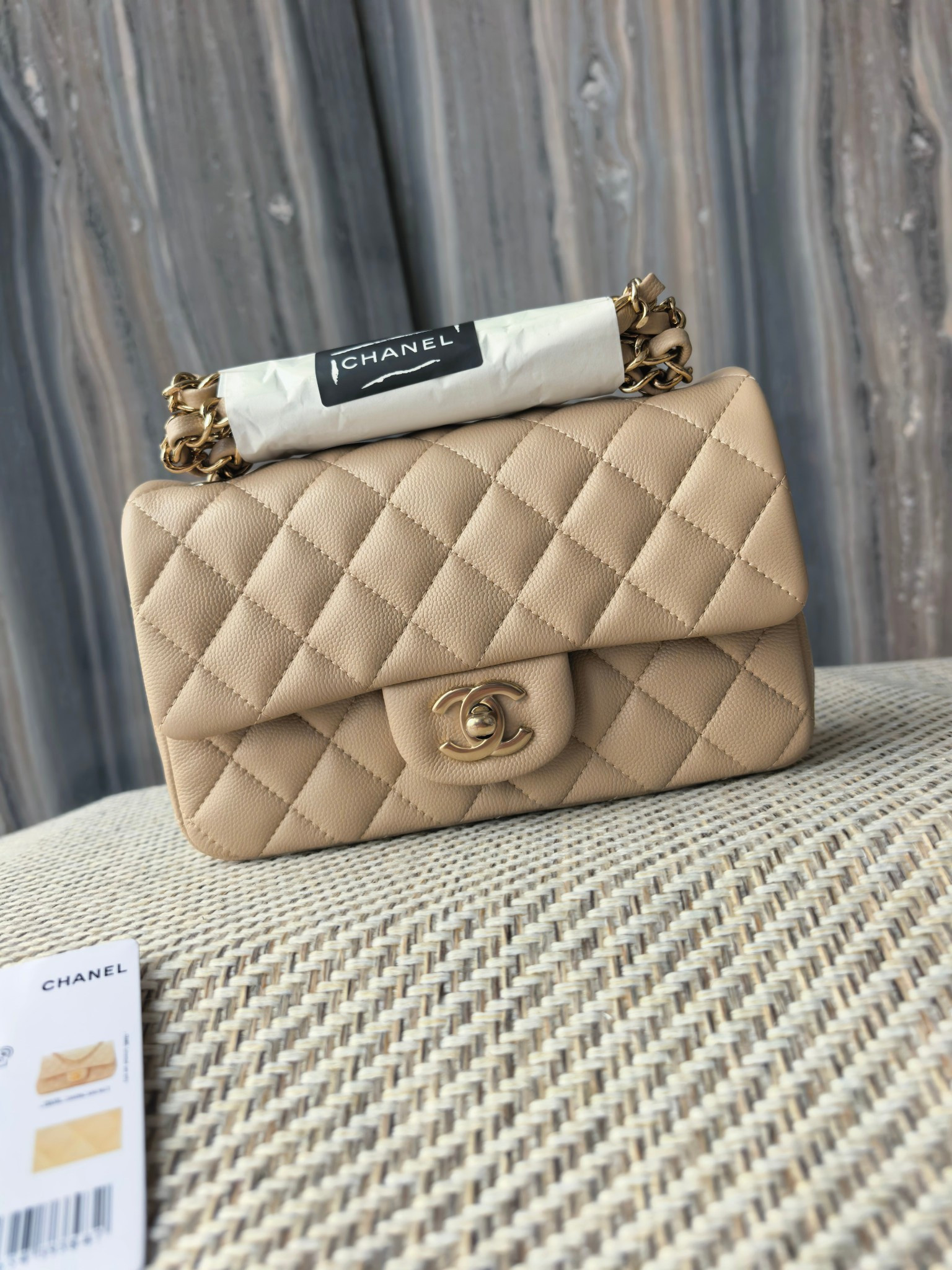 Chanel Mini Flap Bag Milky Tea Color Light Gold Hardware 20x12x6cm