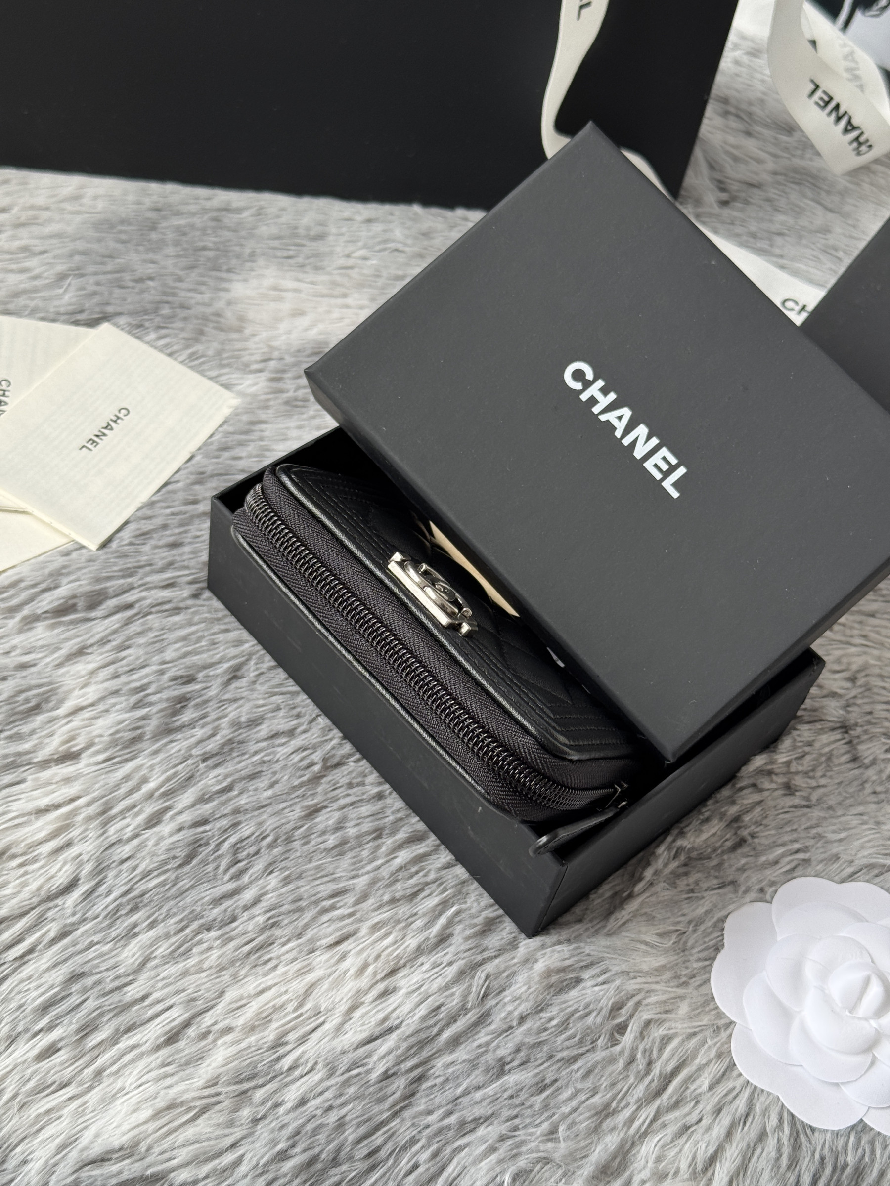 Chanel Boy Zip Around Coin Purse Wallet A80602 7.5x11cm
