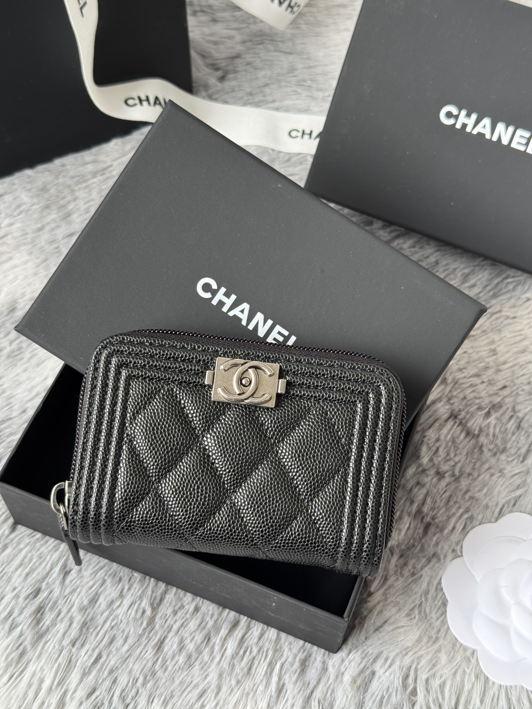 Chanel Boy Zip Around Coin Purse Wallet A80602 7.5x11cm