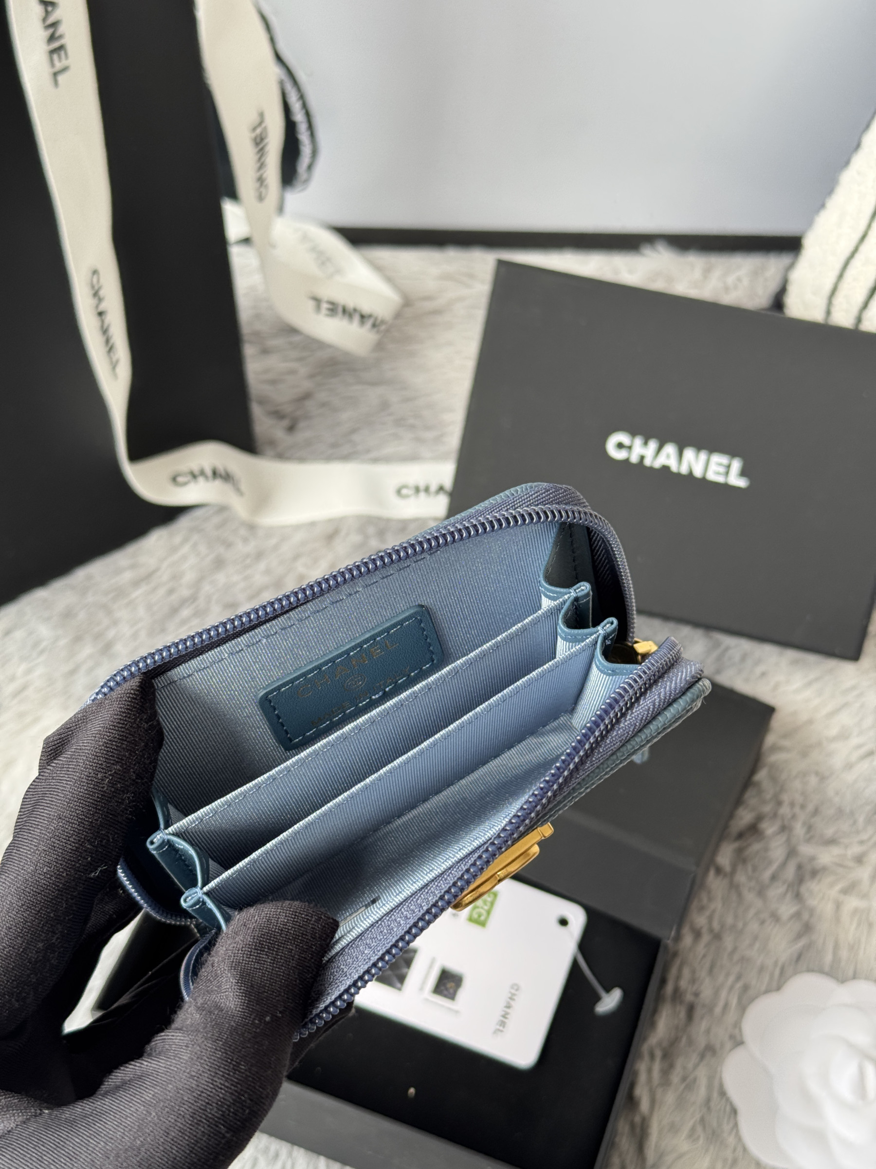 Chanel Boy Zip Around Coin Purse Wallet A80602 7.5x11cm