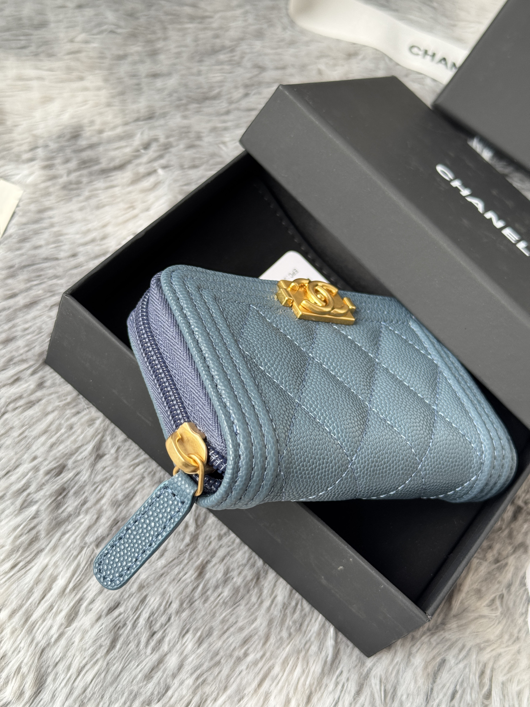 Chanel Boy Zip Around Coin Purse Wallet A80602 7.5x11cm